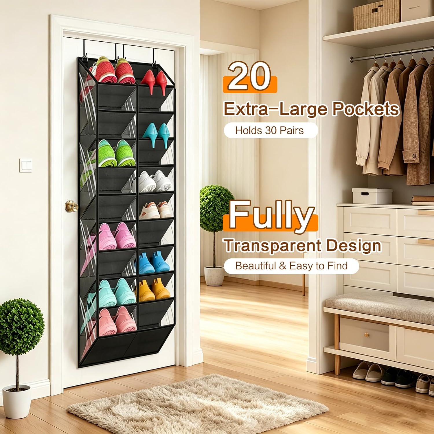 10-Tier Hanging Shoe Rack for Closet, Black