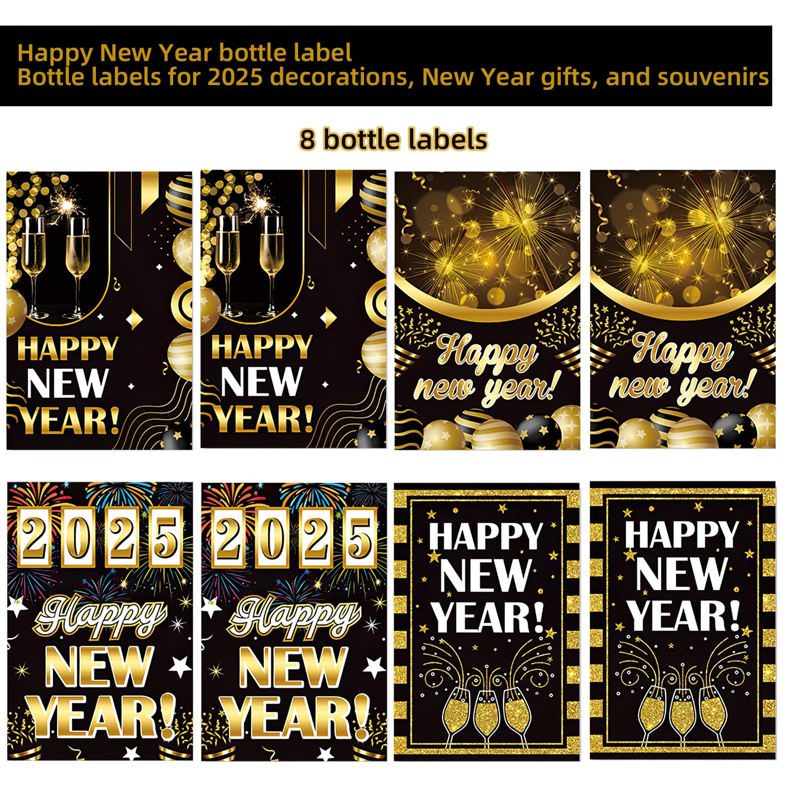 Etichette Per Bottiglie Di Vino Capodanno 2025 - 4 Pezzi Autoadesive, 9.8x9.8 Cm - Foto 11