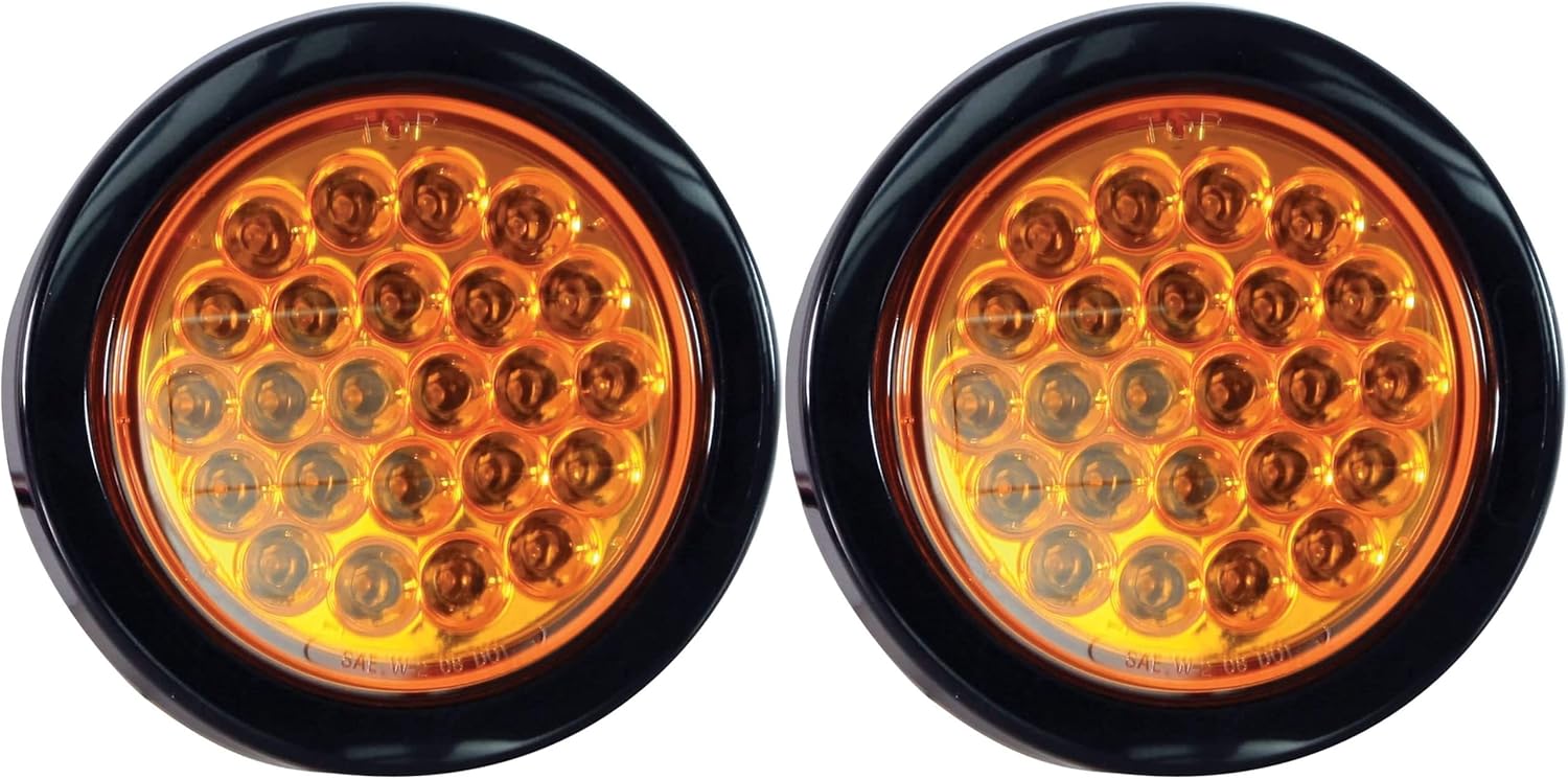 4" Round LED Recessed Amber Strobe Light, 24 LED DOT/SAE Approved & Marked, Waterproof, Super Bright High Powered Strobe for Towing (2PC With Grommet)…