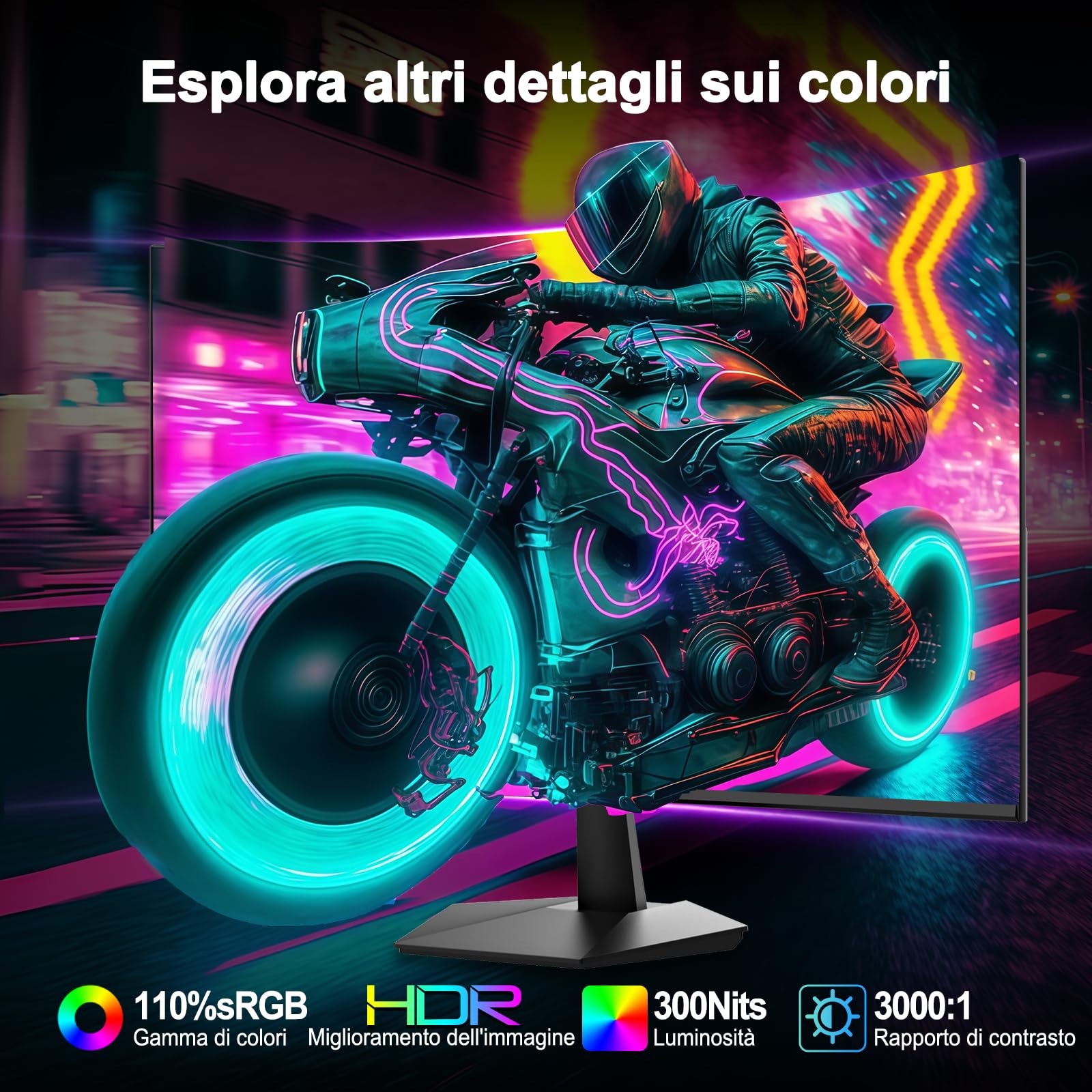 Minifire da 27 pollici Monitor curvo da gioco, 160 Hz, 1 ms, 110% sRGB, pannello 1920 x 1080 VA (MFG27C1L con cavo HDMI)