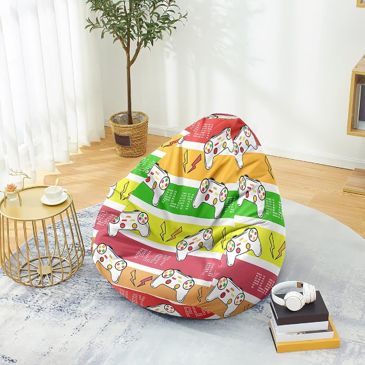 PEIHUODAN Kids Bean Bag Chair Without Filling for Gamer Gaming Room, Small Toddler Beanbag Sofa Chair Neon Game Controller 3D Prints，Boys and Girls Bedroom Decor (Colorful,100x120cm)