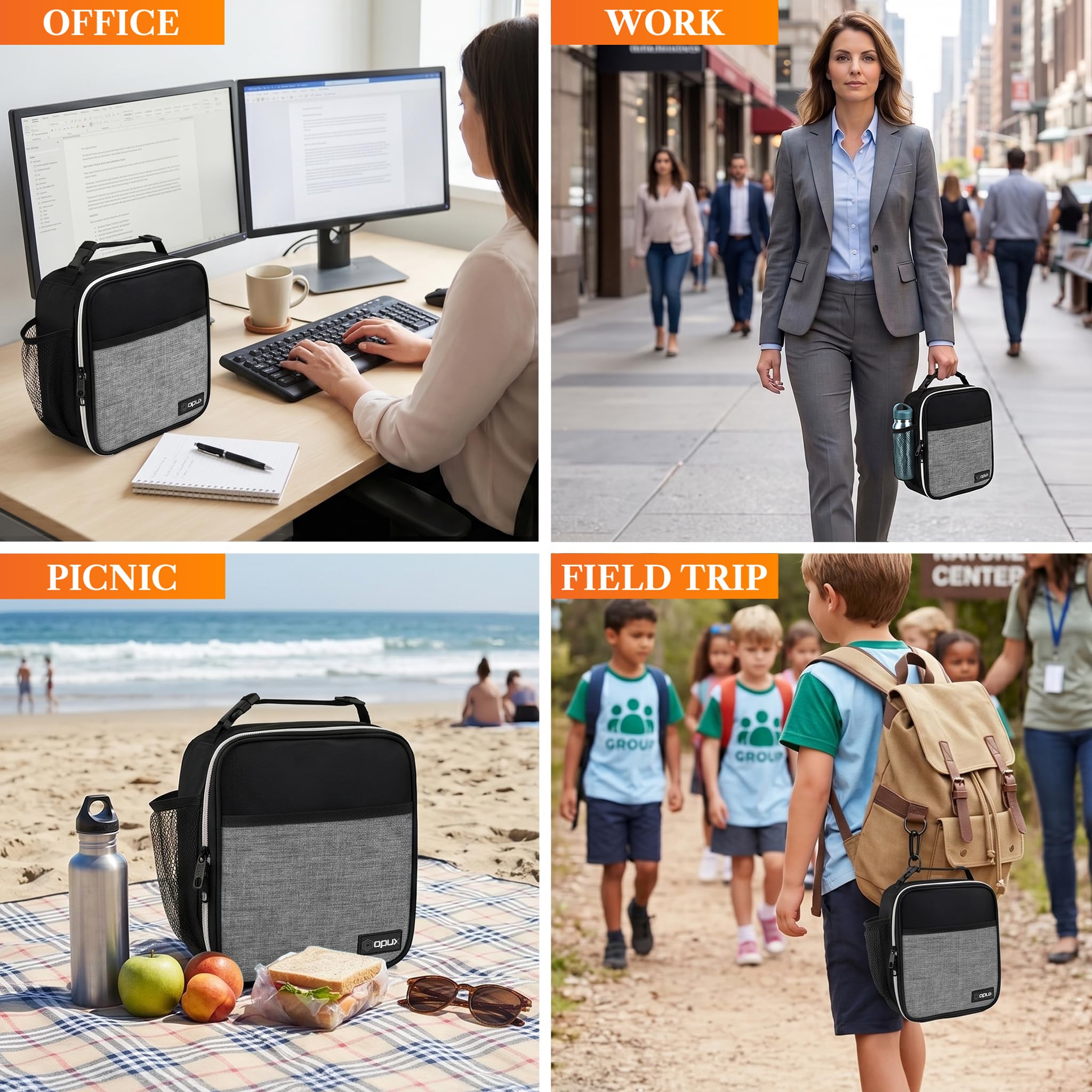 OPUX Boîte à déjeuner isotherme de qualité supérieure, sac à déjeuner souple pour enfants, garçons et filles, petit seau à déjeuner étanche pour homme et femme, réutilisable, compact pour bureau