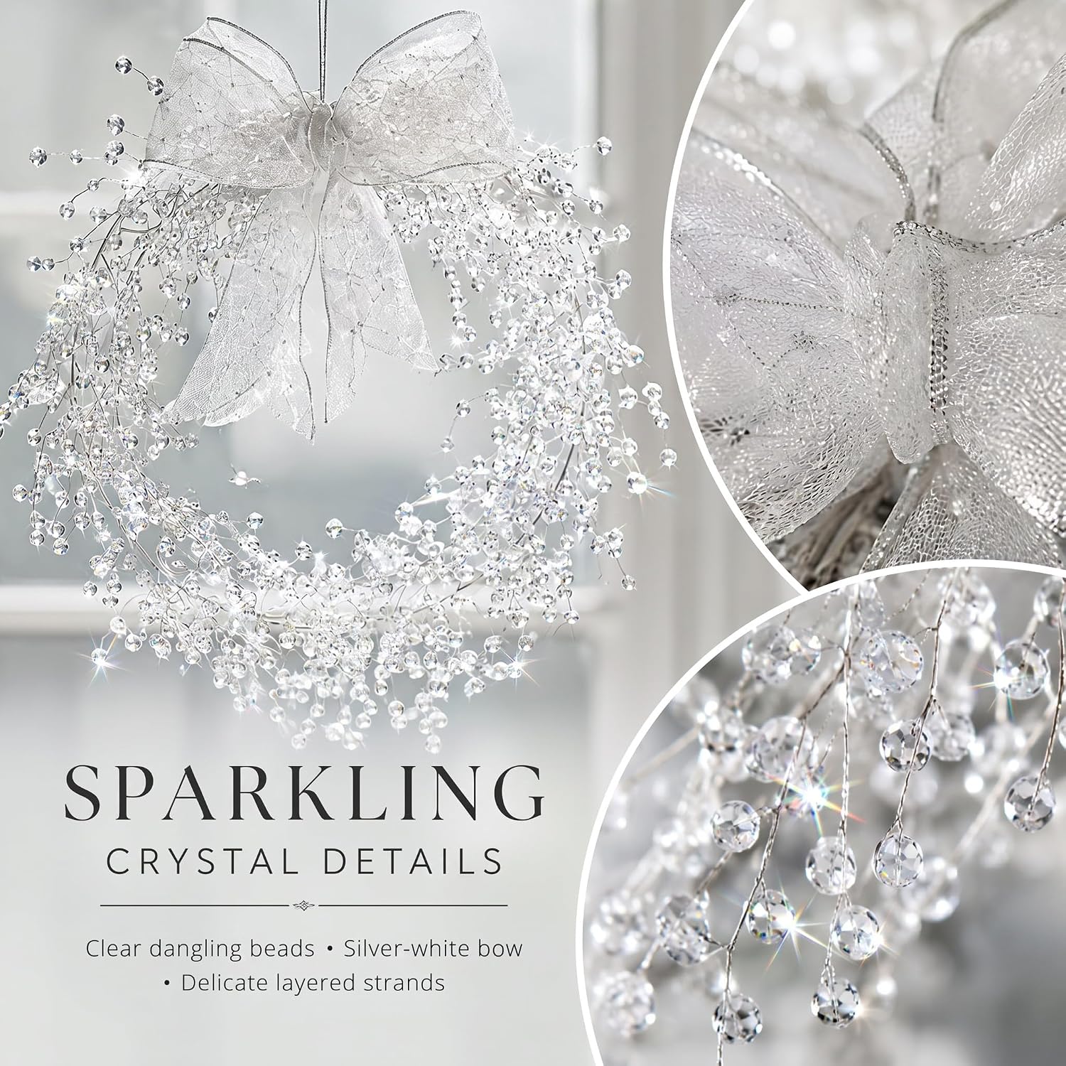 Yinder 12 Inch Christmas Crystal Wreaths with Bow for Front Door