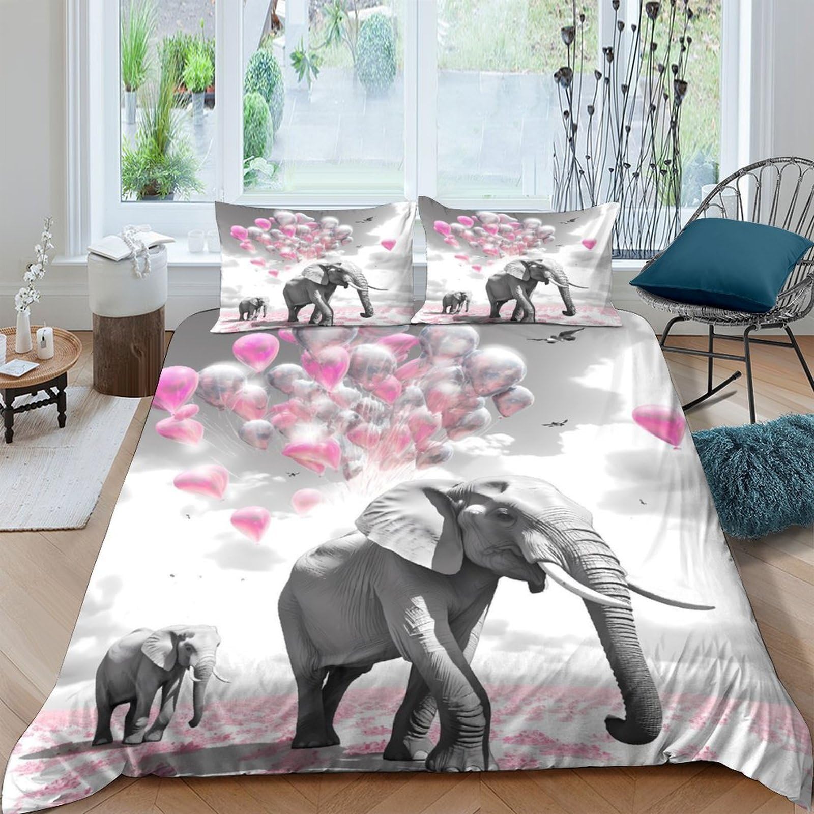 Ctjqhvkz Style-1 3D Printed Elephant Balloons Fitted Sheet Microfiber Soft Pink Grey Bed Sheet For Bedroom Guest Mattress Decor Single（135X200cm）