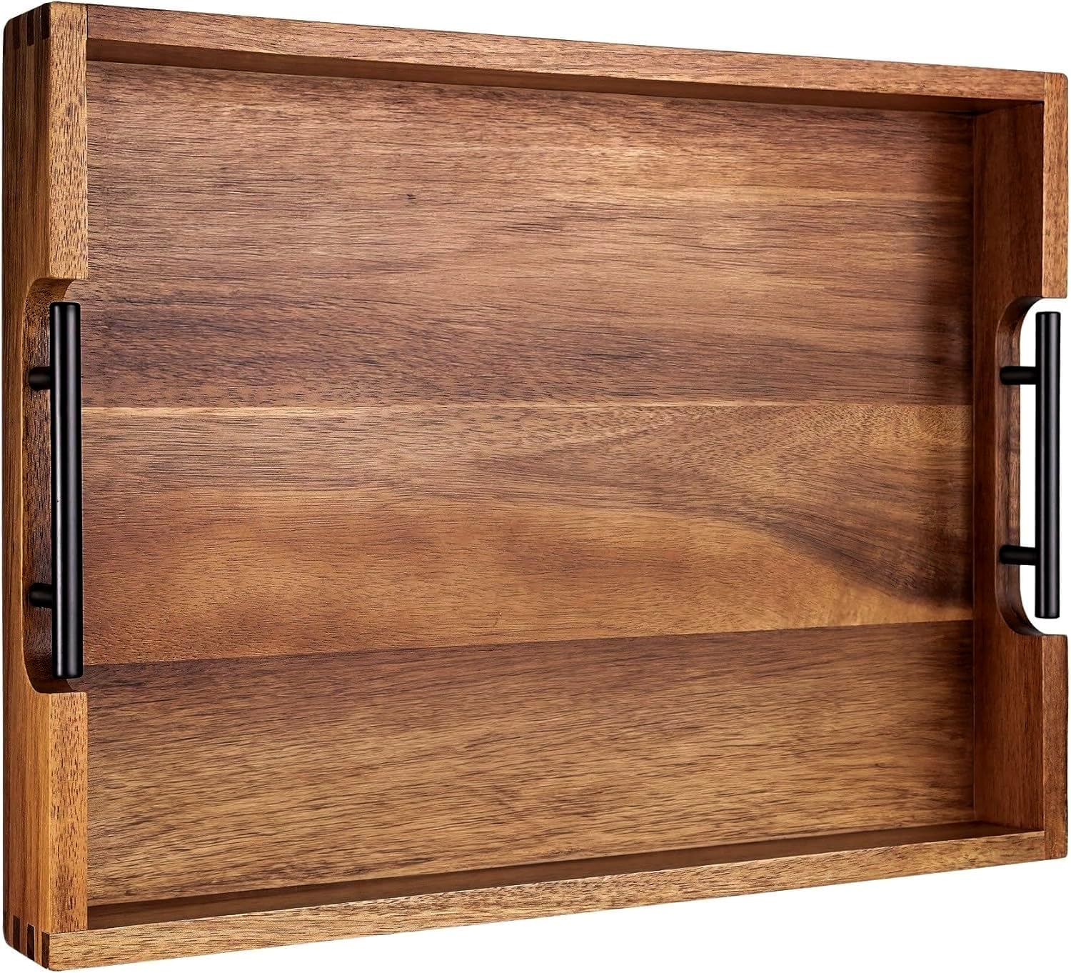 Joy&Grace Acacia Wood Ottoman Tray with Handles