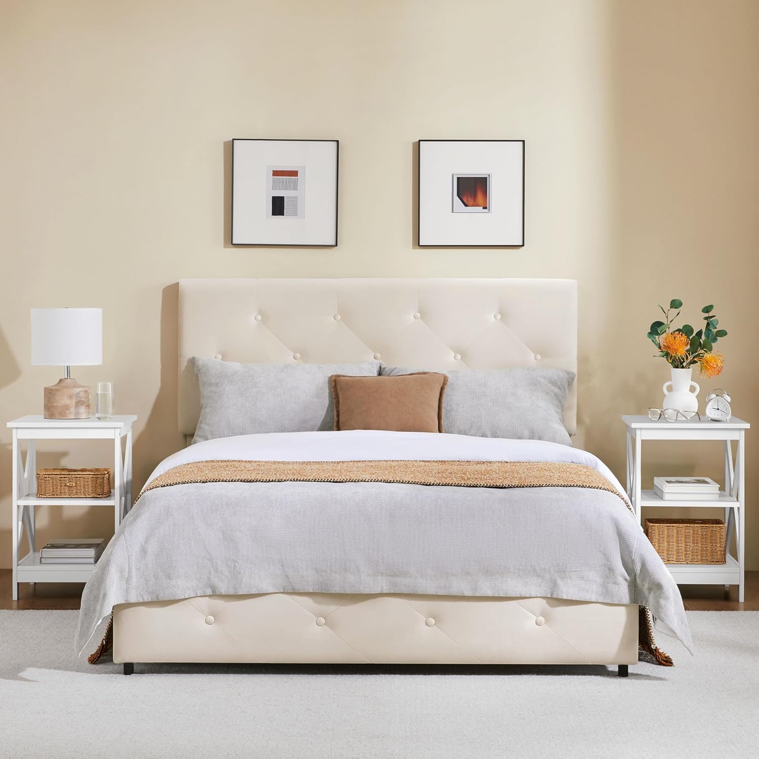 Topeakmart 3-Tier X Design Chair/Sofa Side End Tables, Wooden Storage Cabinets with Solid Wood Legs, Display Stand Shelf for Living Room, Set of 2