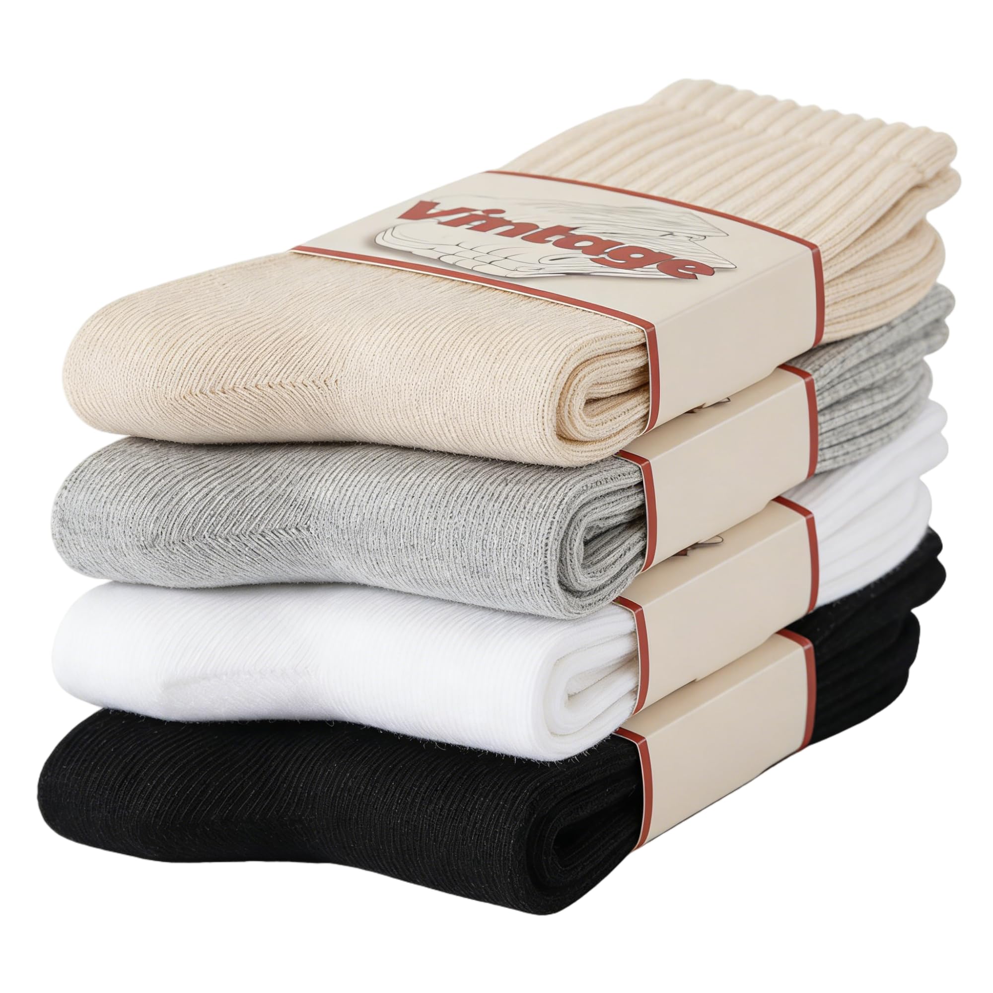4 Pairs 98% Cotton Socks for Men Women Crew Seamless Fall Slouchy Socks
