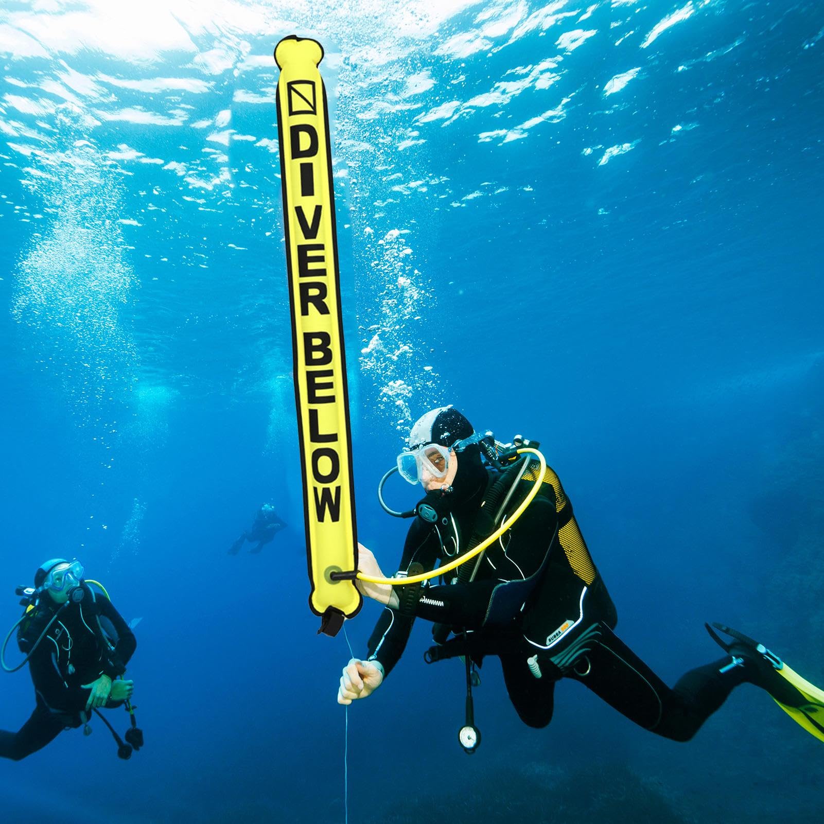 Essentall - Boa di sicurezza per immersioni subacquee ad alta visibilità, boa di segnalazione per sub gonfiabile, boa di sicurezza per immersioni ad alta visibilità