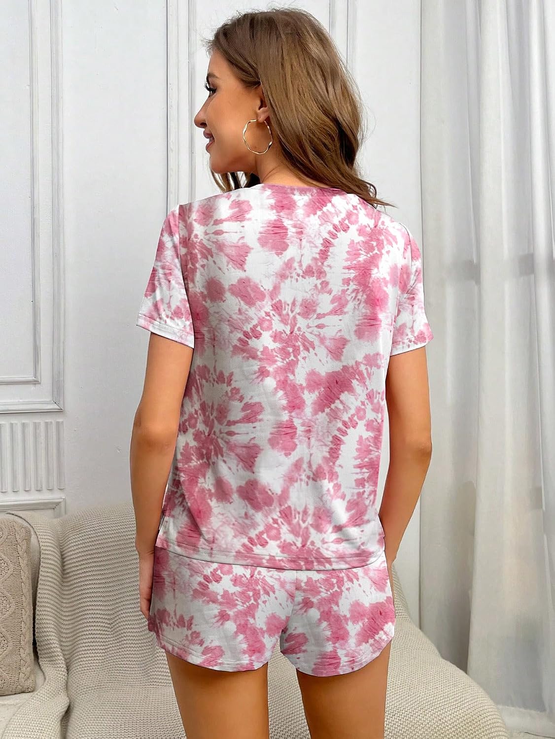 Ekouaer 2 Pack Pajamas Short Sleeve Top with Shorts Sets Comfy Pjs Lounge Sets Sleepwear for Women