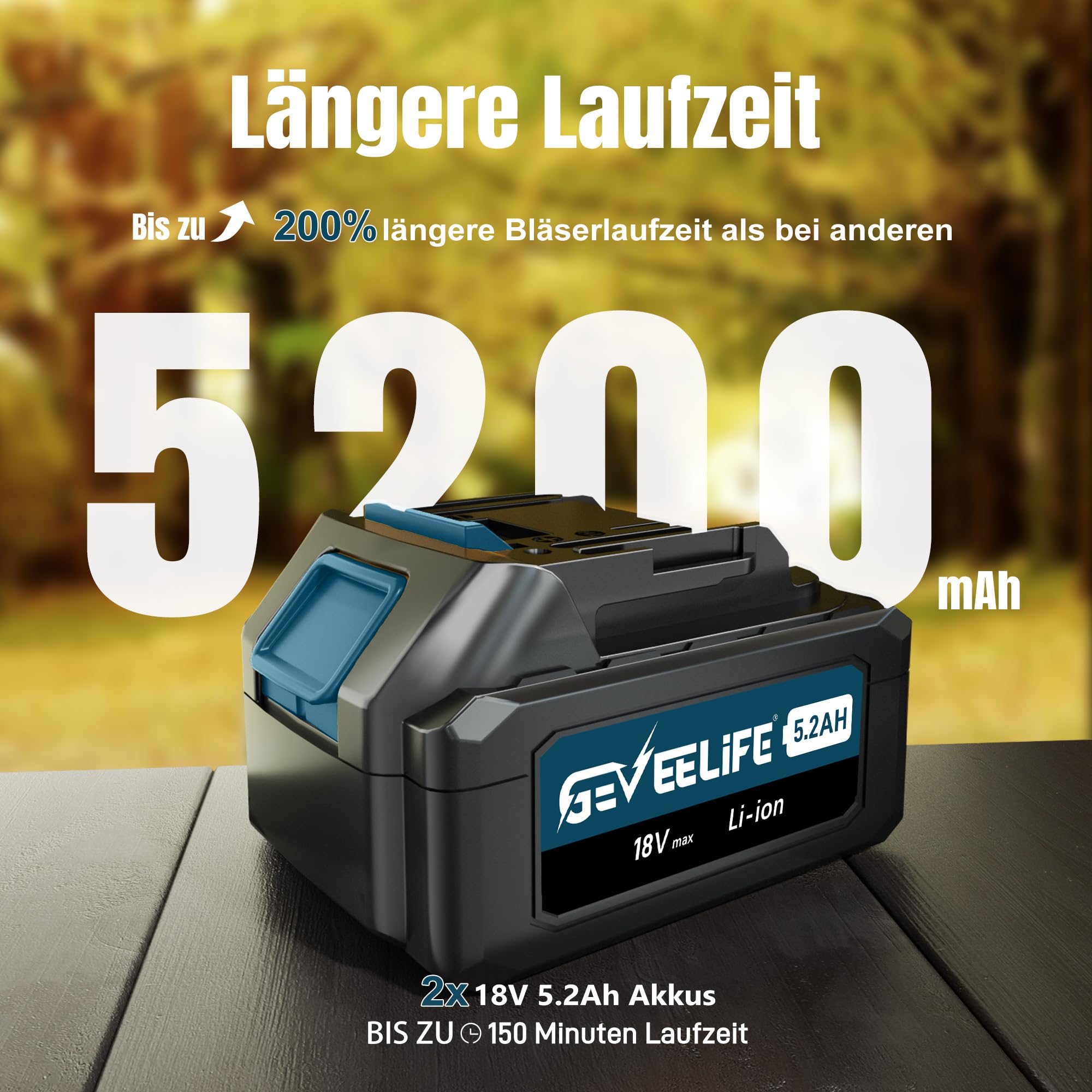 GEVEELIFE Dmuchawa akumulatorowa do liści 18 V, 257 km/h, elektryczna dmuchawa do liści, z 3 prędkościami i 2 bateriami 5,2 Ah, akumulatorowa dmuchawa do ogrodu, liści, kurzu i