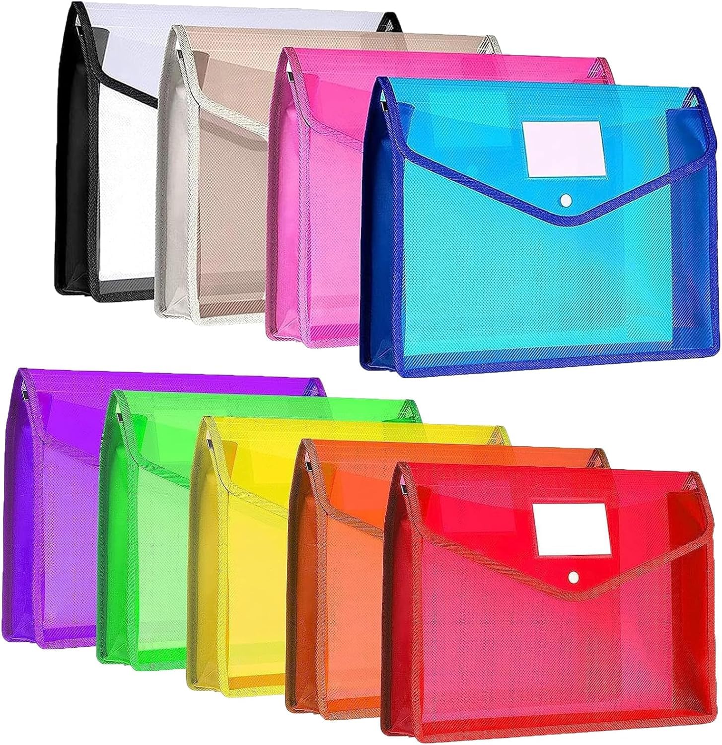 Lot De 10 Pochettes Plastiques A4 Avec Bouton Pression - Porte-Documents Colorés Pour Bureau Et Voyage