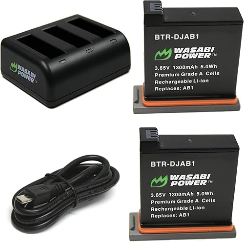Wasabi Power Batería (paquete de 2) y cargador USB triple para DJI AB1 y DJI OSMO Action Camera