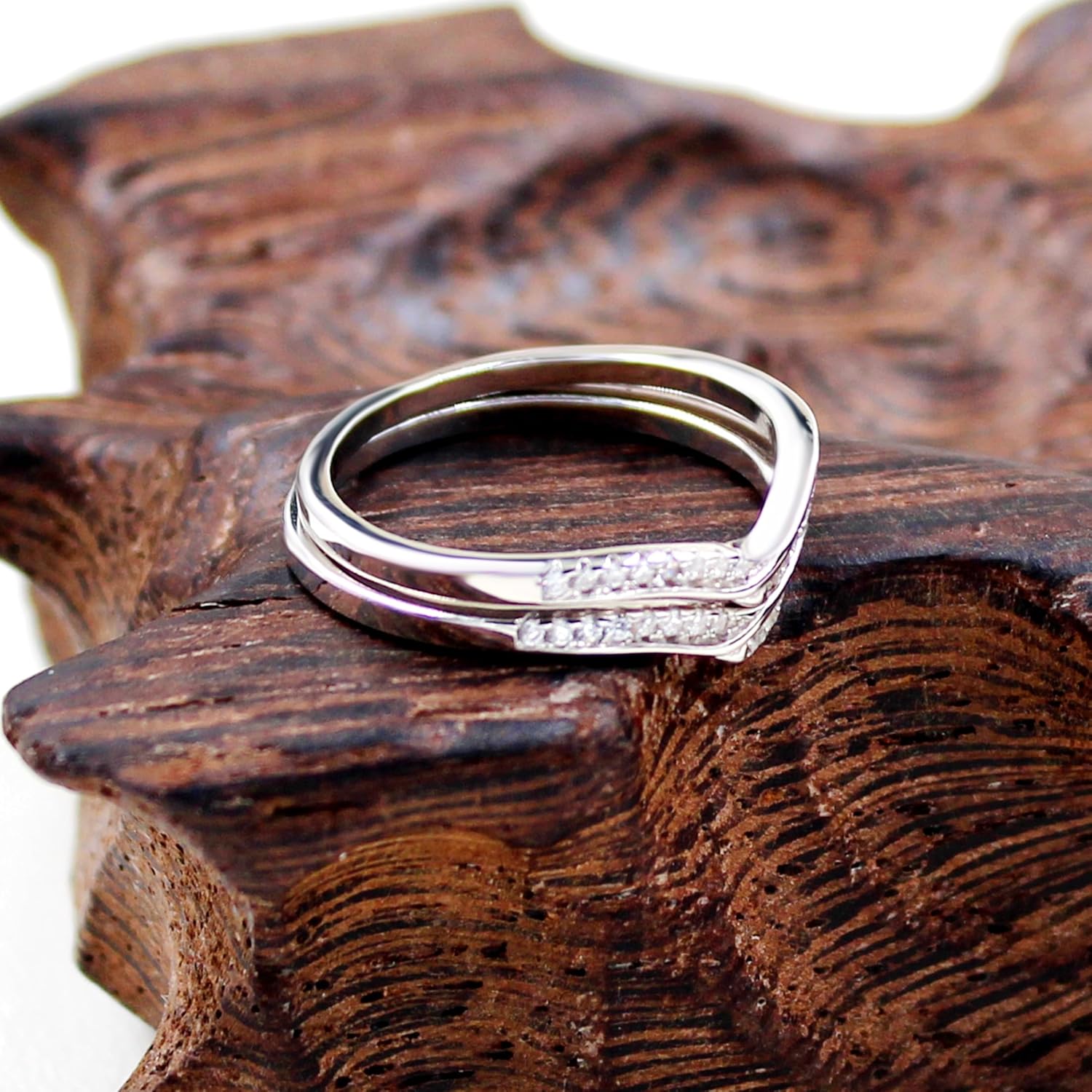 Uloveido 925 Sterling Silver Round CZ V Wrap Ring Guard Enhancer 2pcs Stack Rings Set Wedding Anniversary JewelryY1516