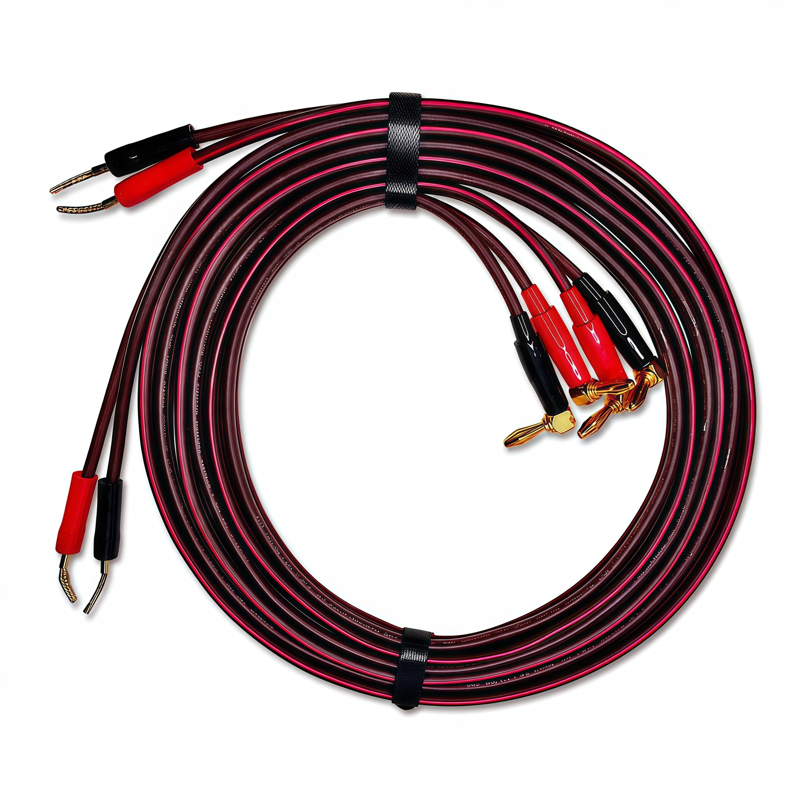 Lot de 2 câbles de haut-parleur 13 AWG de 1,8 m, fiche banane OFC vers connecteur à broche tressée, plaqué or 24 carats, angle de 90 degrés, pour amplificateur, récepteur AV, système stéréo