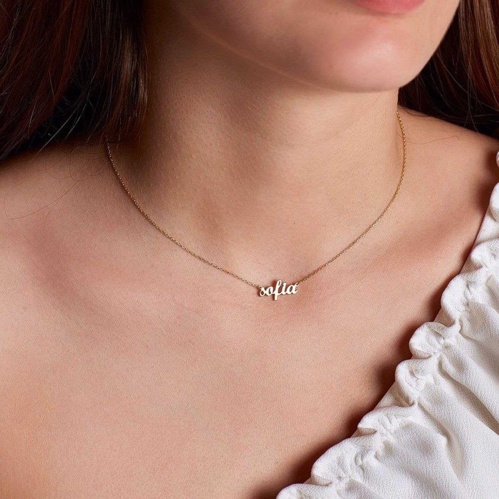 18k oro collar con nombre, personalizado minimalista caligrafía plata de ley Navidad