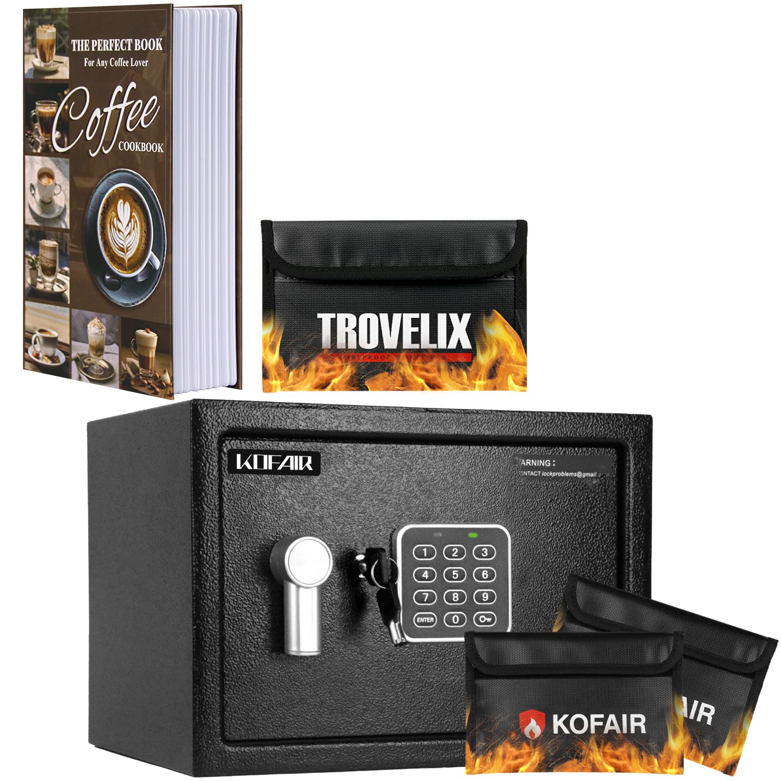 Book Safe with Combination Lock (COFFEE) and Safe Box with Fireproof Bag