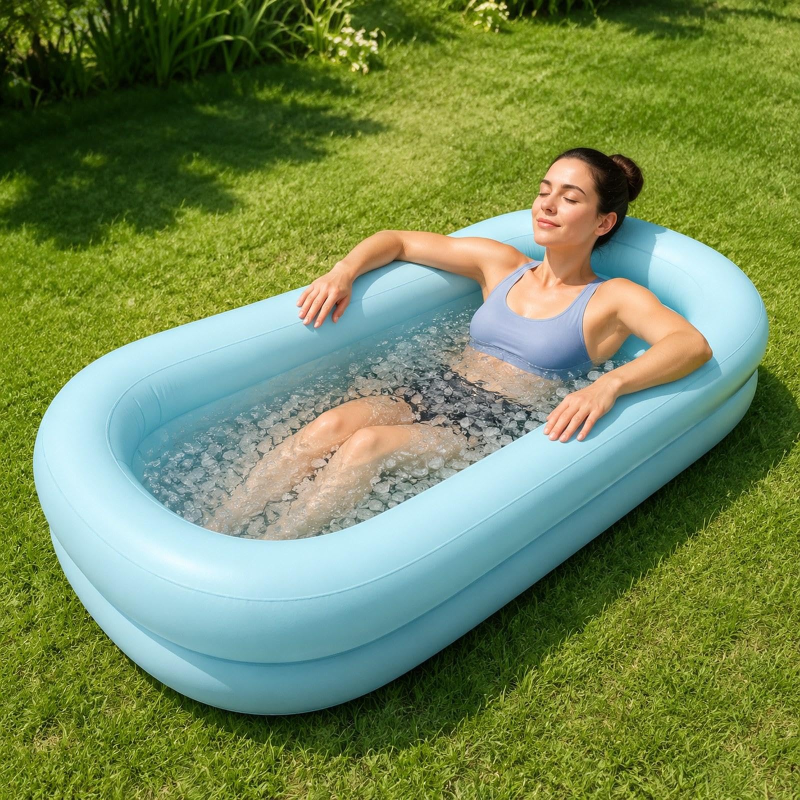 LOVIVER Bañera inflable tipo cama, bañera ducha, cómoda, multiusos, plegable PVC, para el hogar, inflado y desinflado rápido, cabecera, Cielo Azul