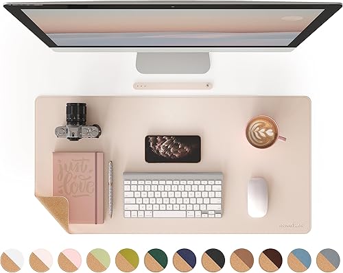 RENMTURE Alfombrilla de escritorio de doble cara, corcho natural y piel sintética para mouse grande para oficina y trabajo en casa, protector de