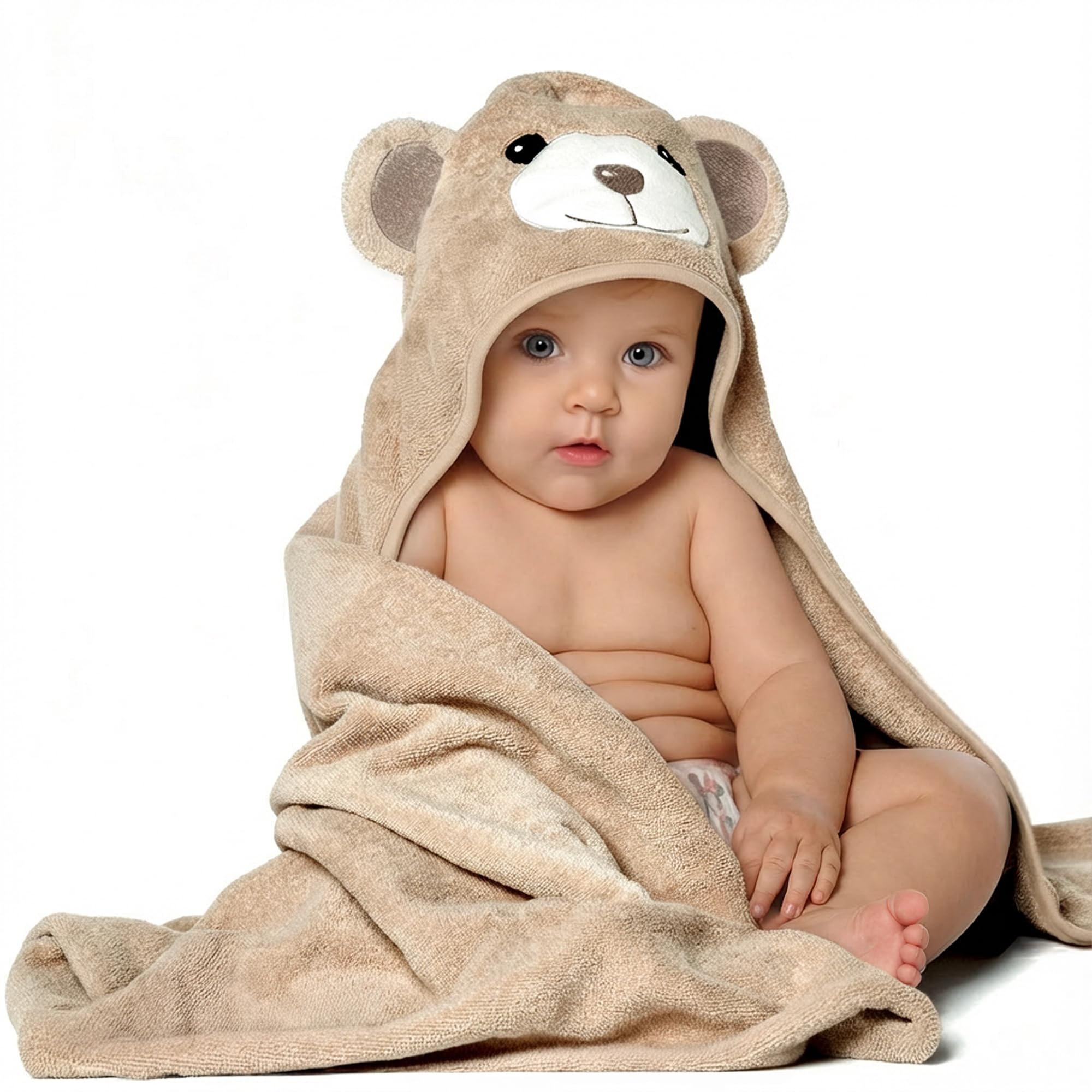 MINIBOO Bambus-Kapuzenhandtuch Baby - Weiches, saugstarkes Babybadetuch mit Kapuze für Neugeborene, Kleinkinder und Kinder - Hypoallergenes Babyhandtuch