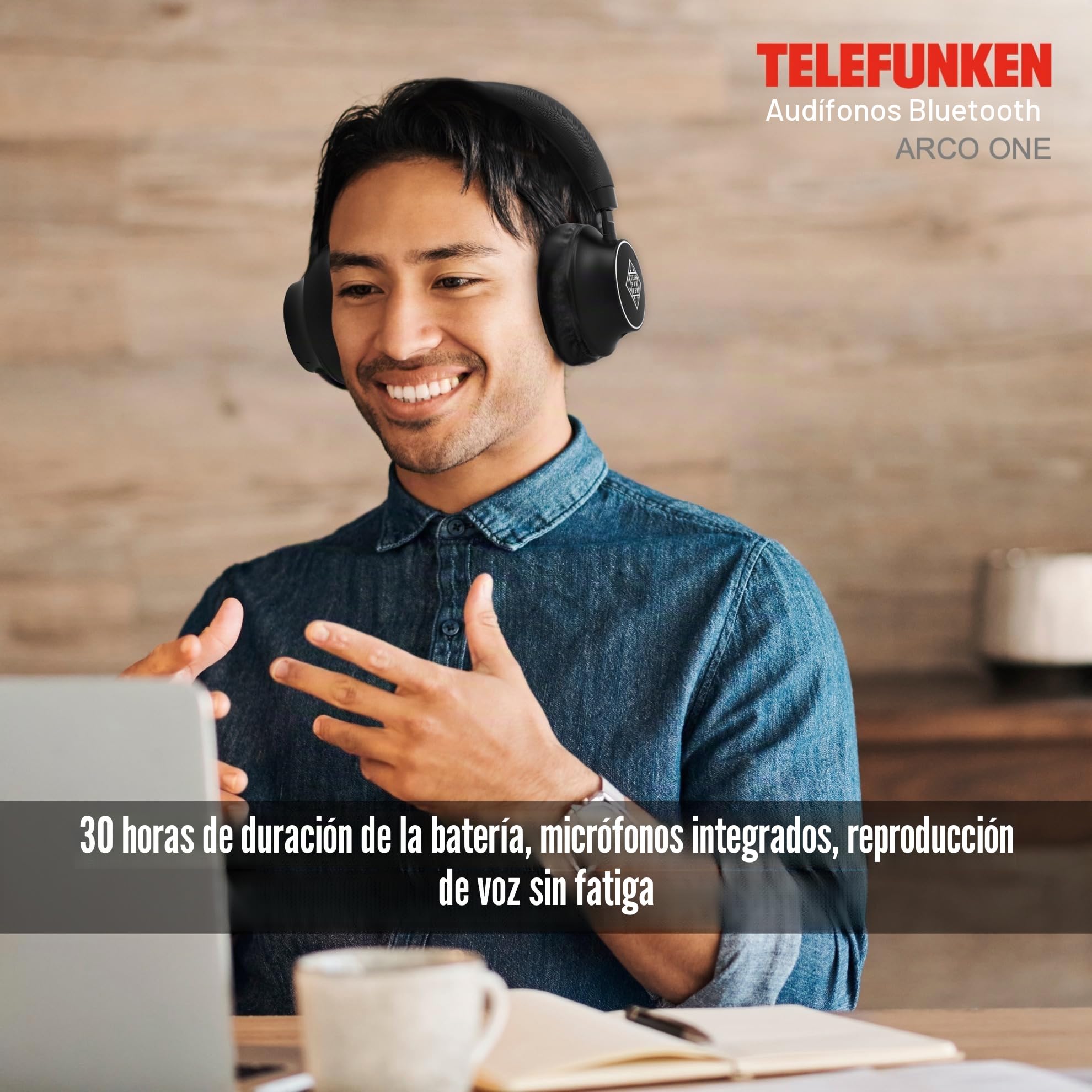 TELEFUNKEN ARCO ONE Auriculares Bluetooth Over-Ear con ANC y micrófono, Multipoint, 30 h de batería (22 h con ANC), controladores de 40 mm, 32 Ω, AUX/3,5 mm y USB-C, IPX3, 220 g, almohadillas