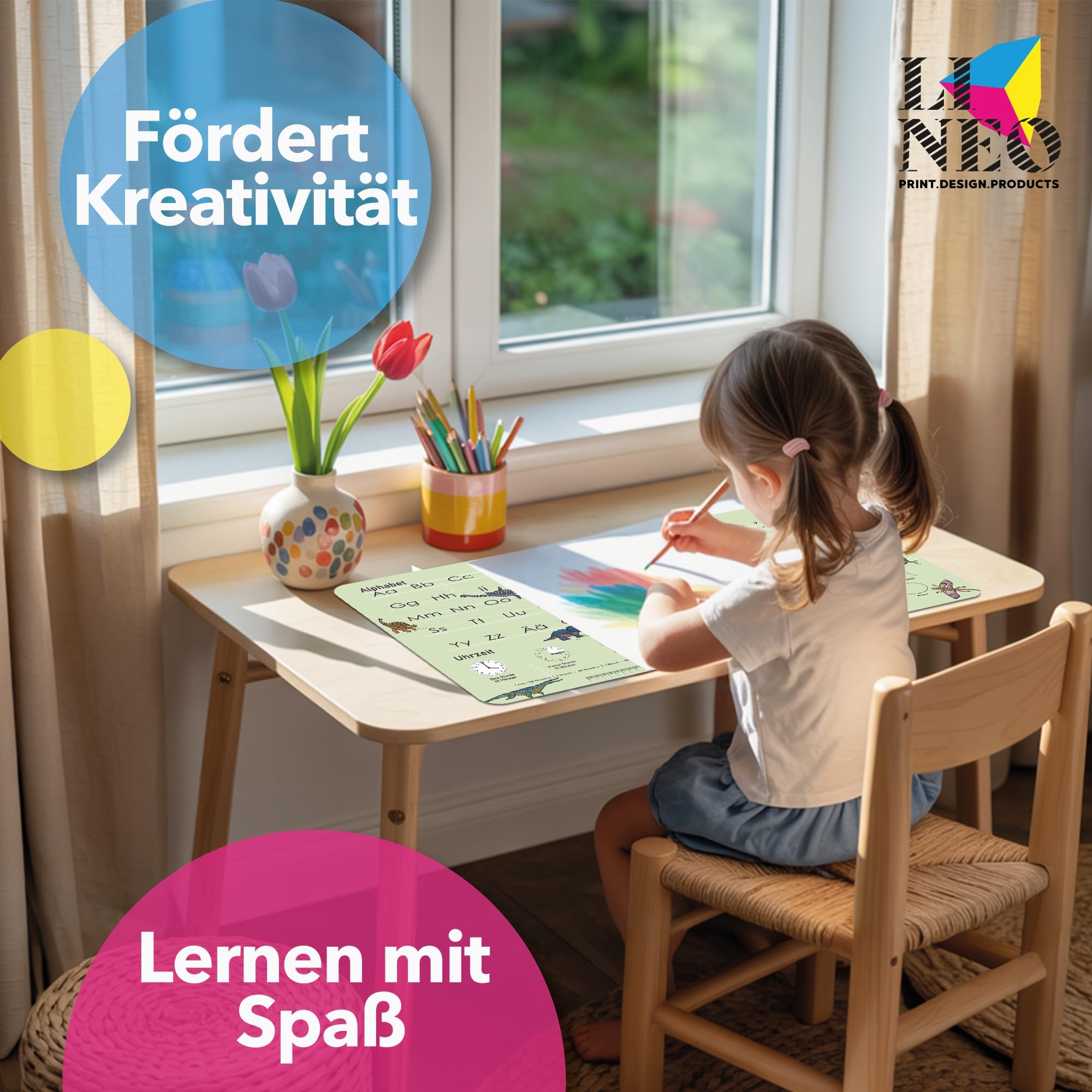 Children's Desk Mat, Wipe-Clean, 80 x 40 cm, Learning Mat, Desk Mat & Table Mat, Robust Painting Mat, Desk Underlay Mat (Dino) - Image 3