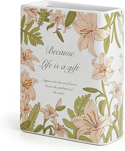 Florero de cerámica blanca con forma de libro, florero decorativo rectangular estético para flores, decoración única del hogar para centro de mesa,
