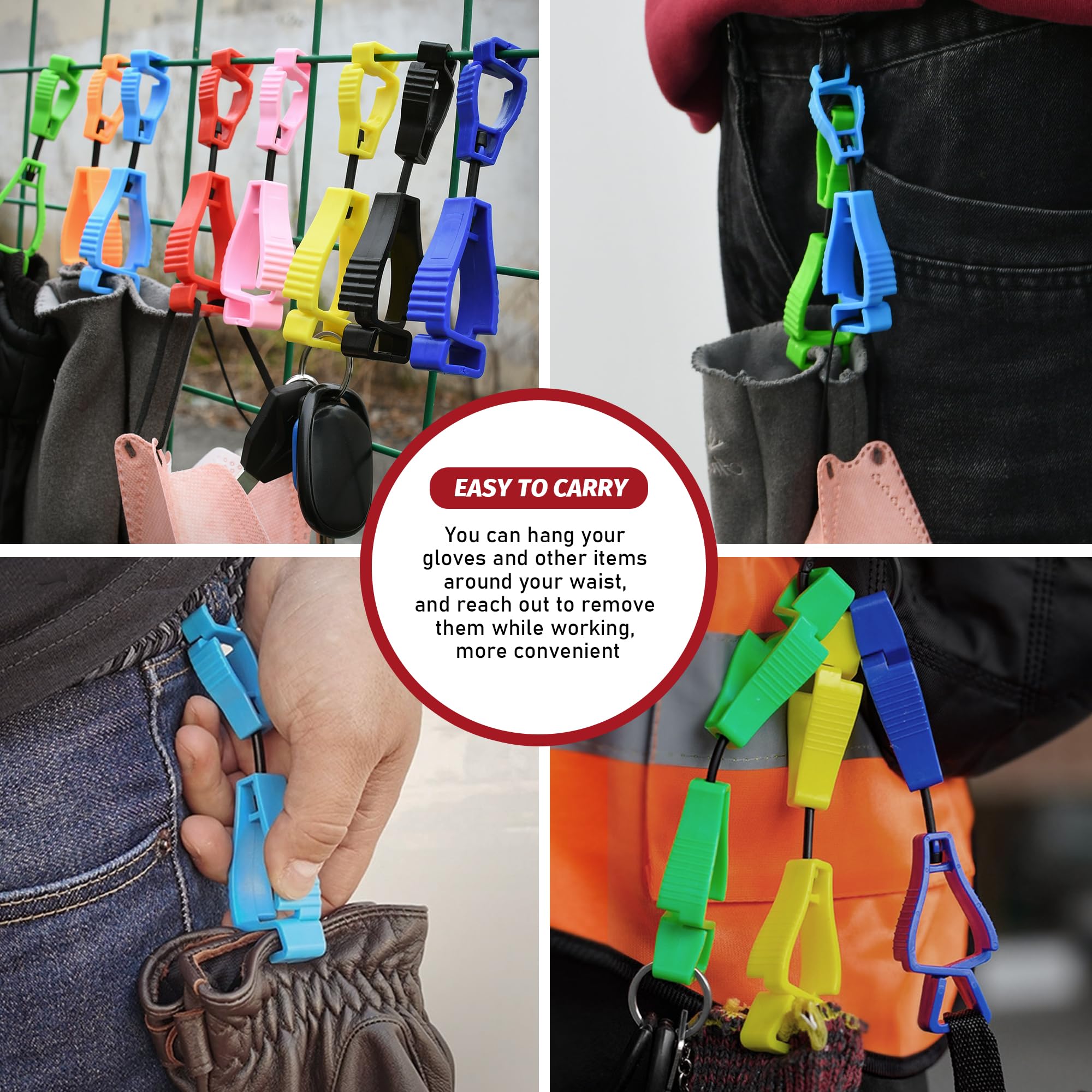 6 Stück Arbeitshandschuhclips, Sicherheitsclip für die Arbeit, Handschuhhalter, Haken für Sicherheitsgurt (schwarz)