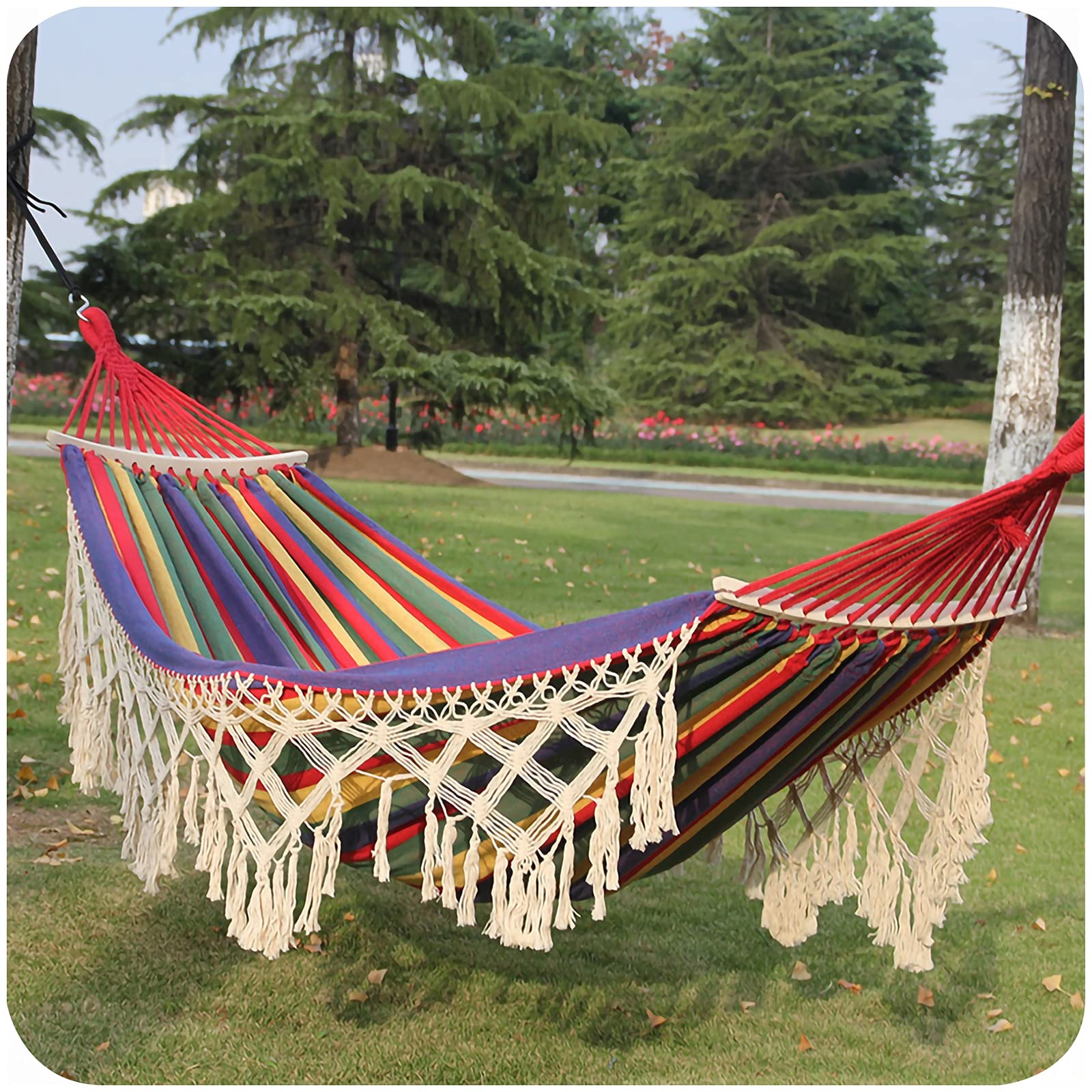 Adultes Jardin hamac, hamac tricoté pour 2 Personnes en macramé de Bohême avec Poutre d'équilibre Anti-roulis hamacs portatifs adaptés au Camping et à la randonnée intérieurs et extérieurs,A