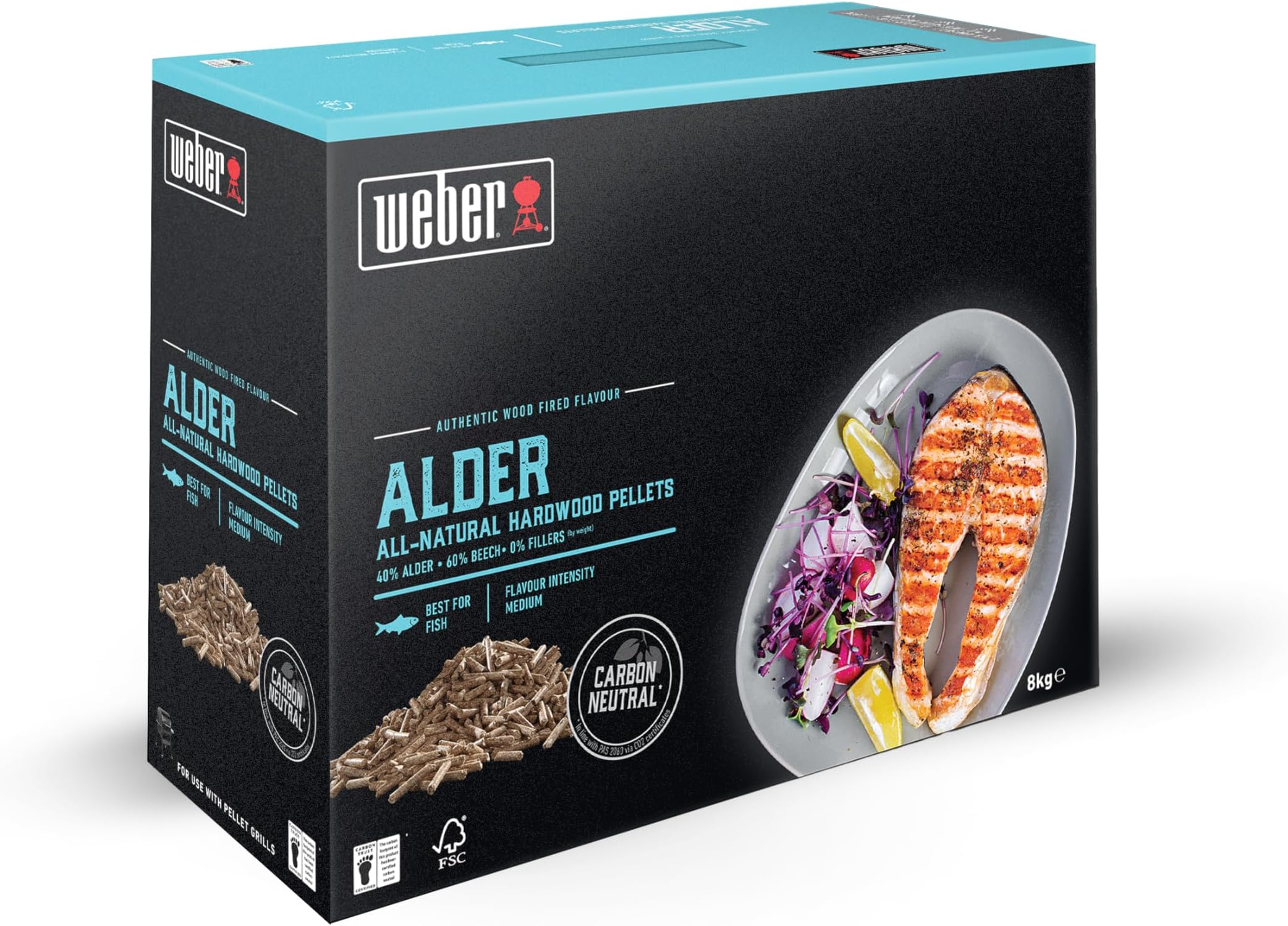Weber Wood Pellets - Alderwood (8kg), perfect for smoking fish, 100% natural wood pellets, EU product, sustainably sourced, FSC certified wood (18290)