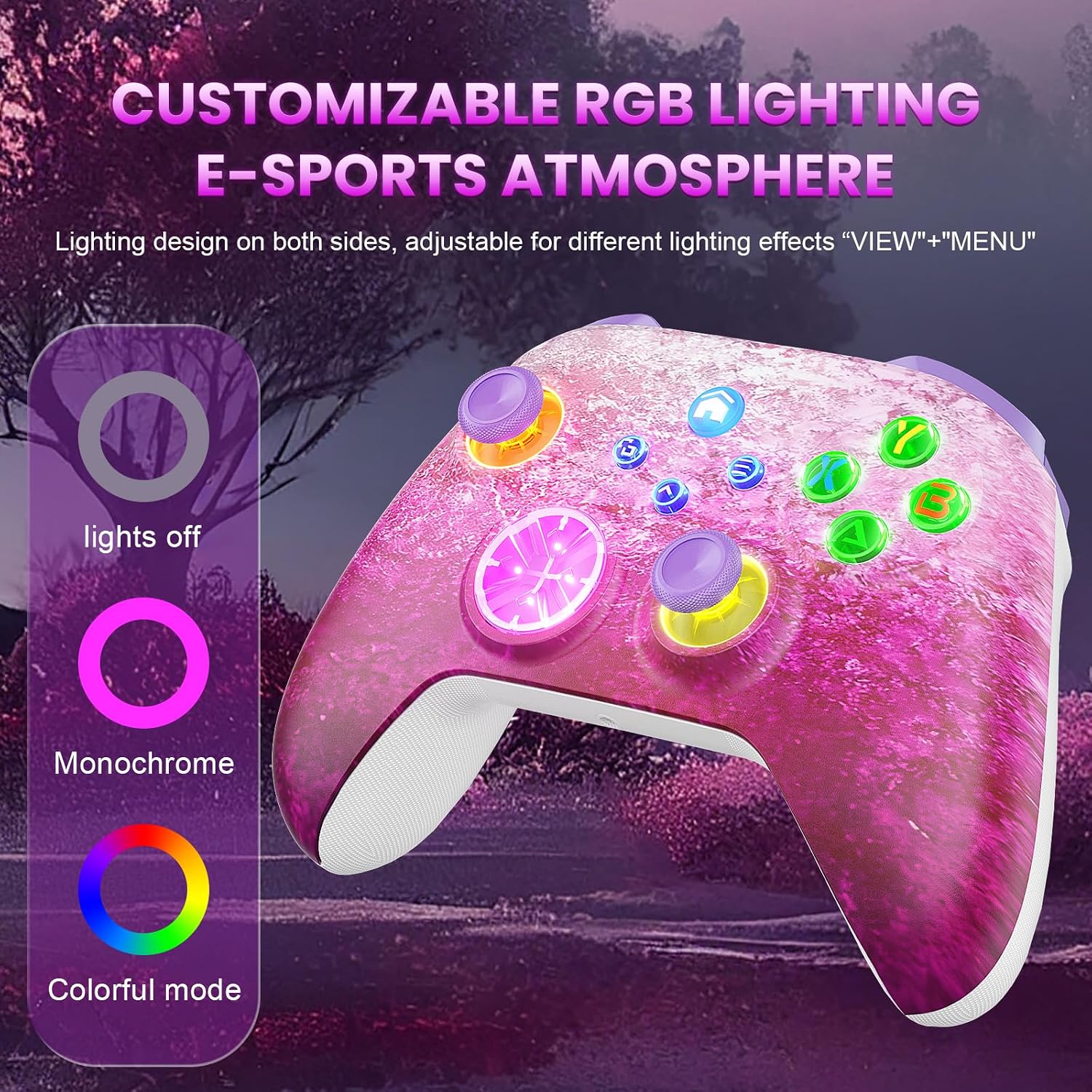 Xexvyrin RGB Wireless for X-Box Controller, Compatible with X-Box One X|S, Series PC, Special Edition Custom Controller 6-Axis Motion Control/3.5mm Audio Jack/Dual Vibration/Macro Function/Turbo(pink) 6