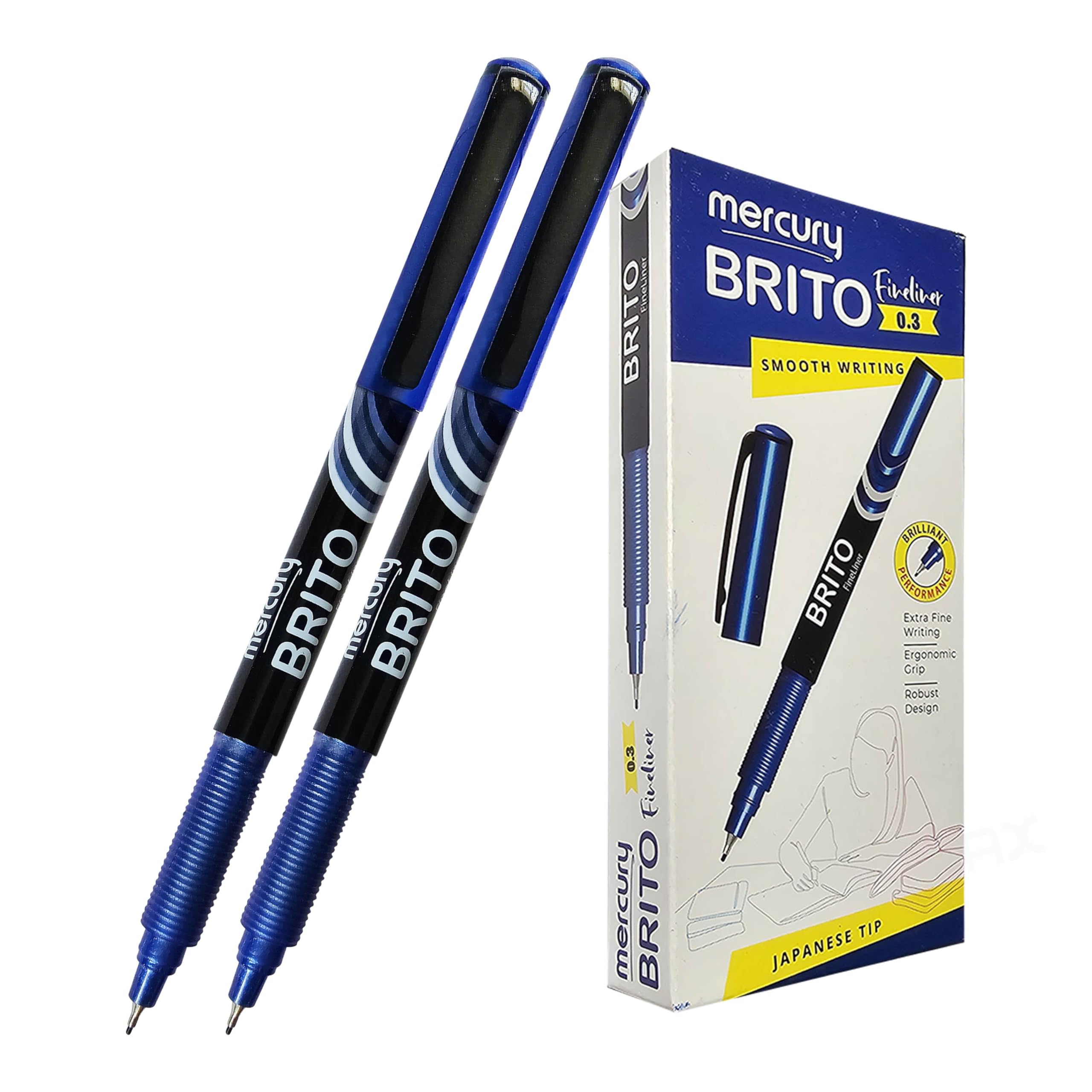 MERCURY DBrite Fineliner Pens, BLUE, Ultra Fine Point (0.3mm), Pack of 20, Everyday Use, Writing and School Supplies, Fine Line Width, School Office Home