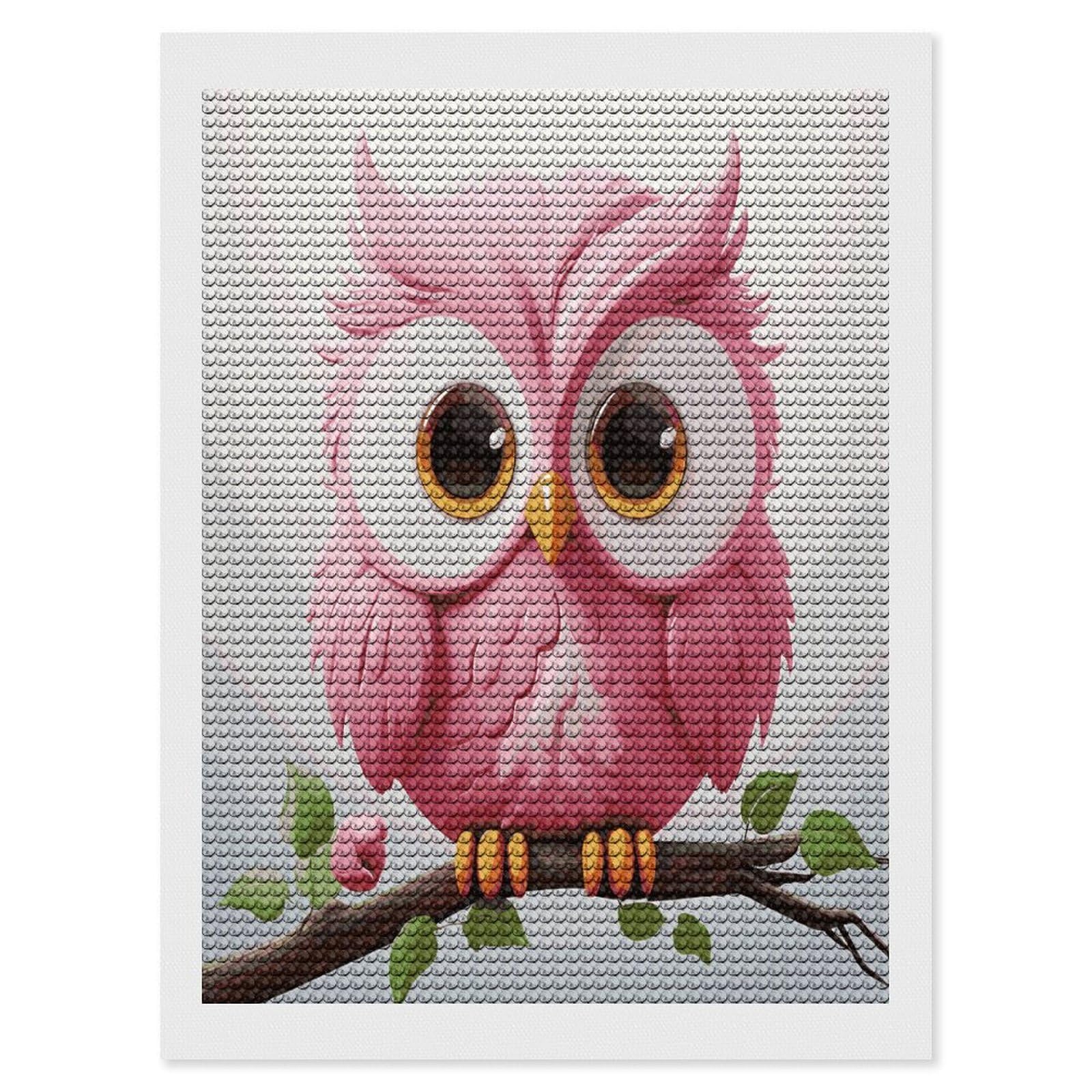 JTREHY A Pink Owl Diamond Art Kits Personalized DIY Round Diamond Painting Kits for Beginner Full Drill Diamonds Dots Paintings for Adults Gem Art Crafts Home Decor