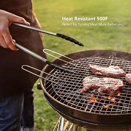 Miniatura 8 de 2 Pack Black Kitchen Tongs, Premium Silicone BPA Free Non-Stick Stainless Steel BBQ Cooking Grilling Locking Food Tongs, 9-Inch & 12-Inch Negro