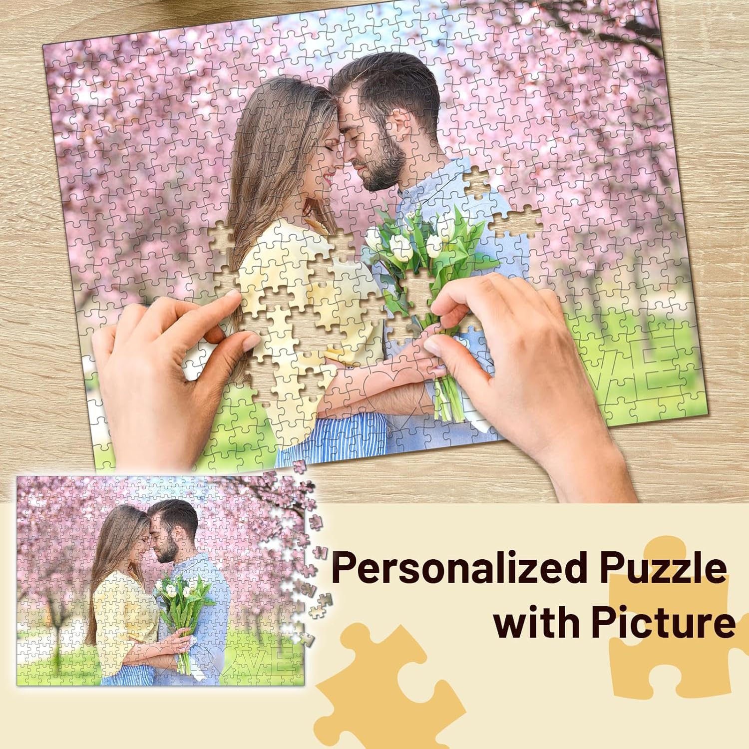 Custom Photo Puzzle 70/300/500/520/1000 Pieces, Personalized Picture Jigsaw Puzzle from Your Own Photos, Custom Puzzle Gift for Christmas, Pets, Weddings, Adults and Couples (520-square)