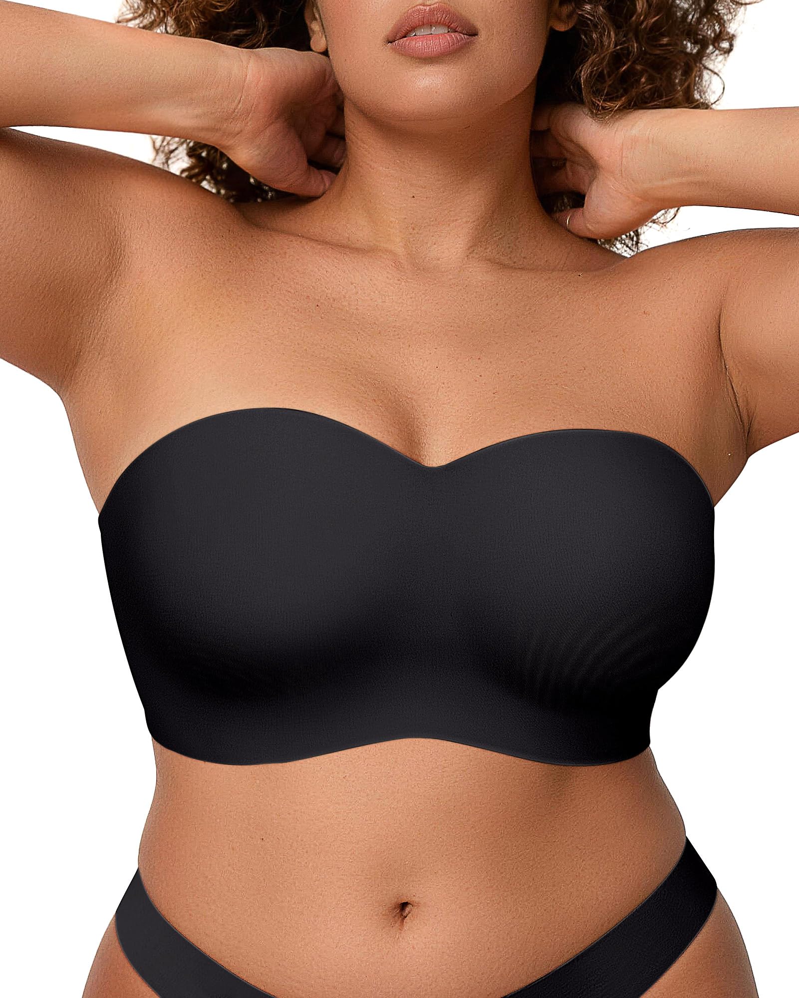 OEAK Reggiseni da donna senza spalline con ferretto multiway antiscivolo a tubo top push up bralette senza cuciture imbottito reggiseno a fascia, nero, (44) C