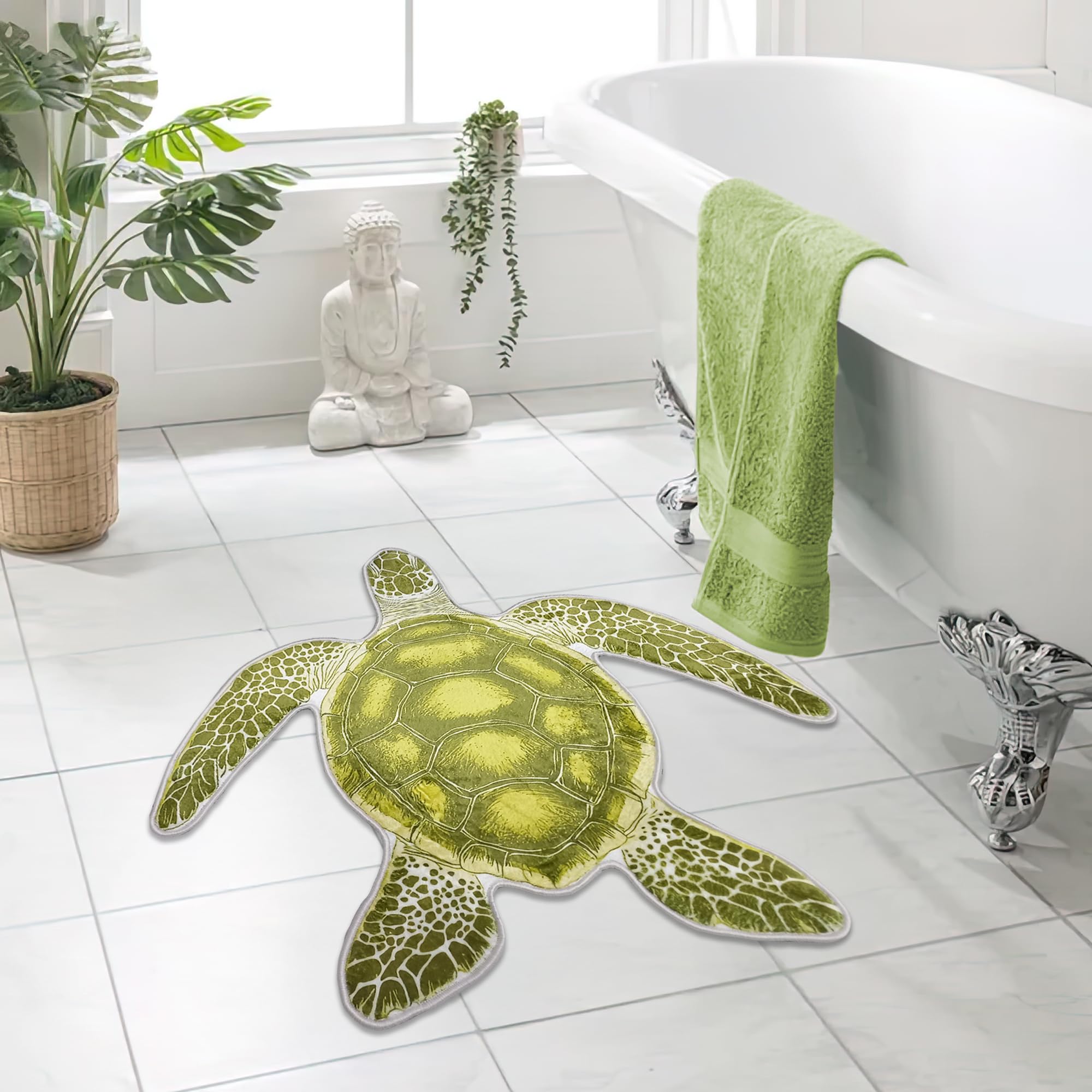 Tappeto a forma di tartaruga verde, animale marino, tappeto in peluche per camera dei bambini, cameretta dei bambini, bagno, ispirato alla costa, morbido tappetino a tema oceano, sala giochi