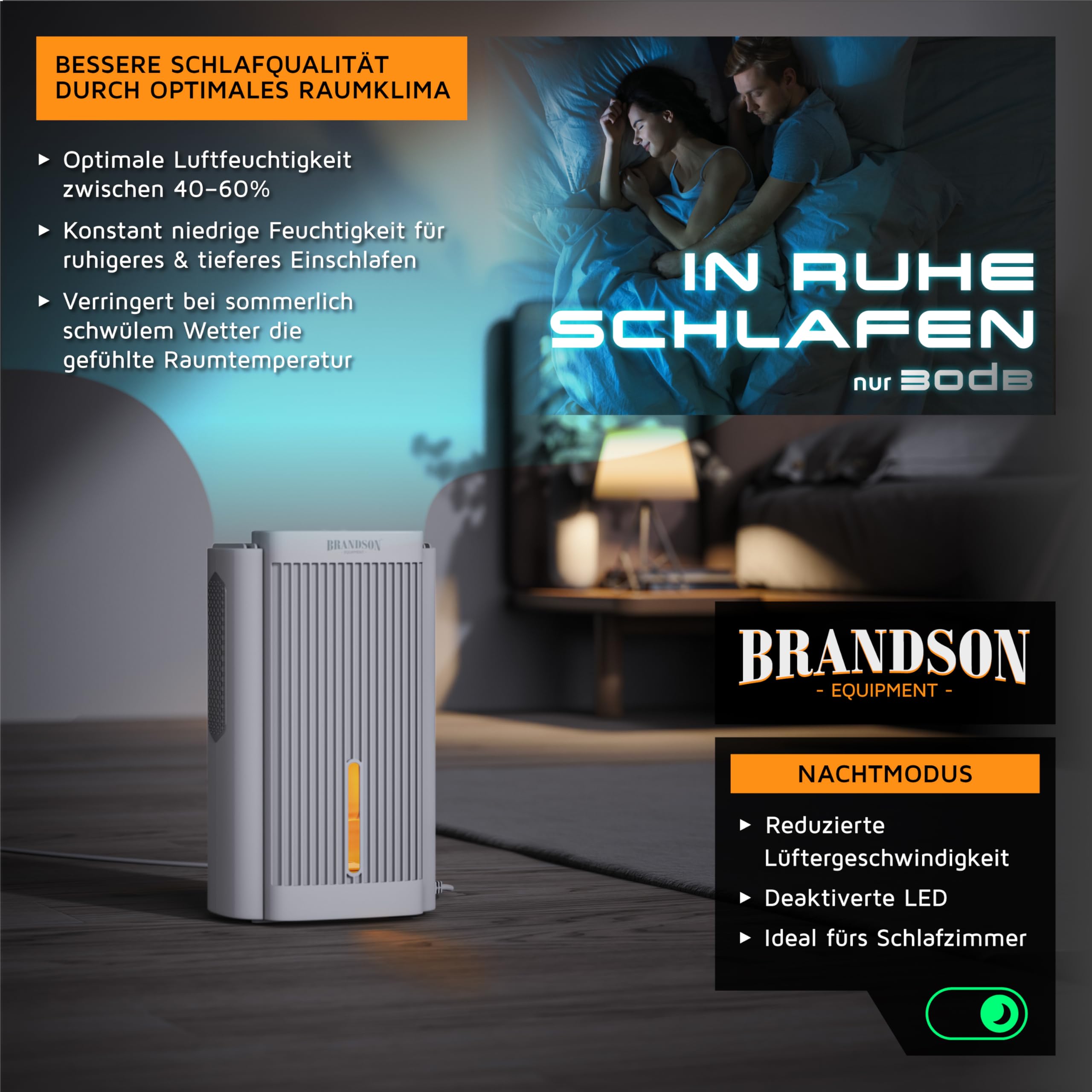 Brandson - Deshumidificador eléctrico - Deshumidificador - pequeño y silencioso - 2000 ml - Cocina Dormitorio Oficina Garaje