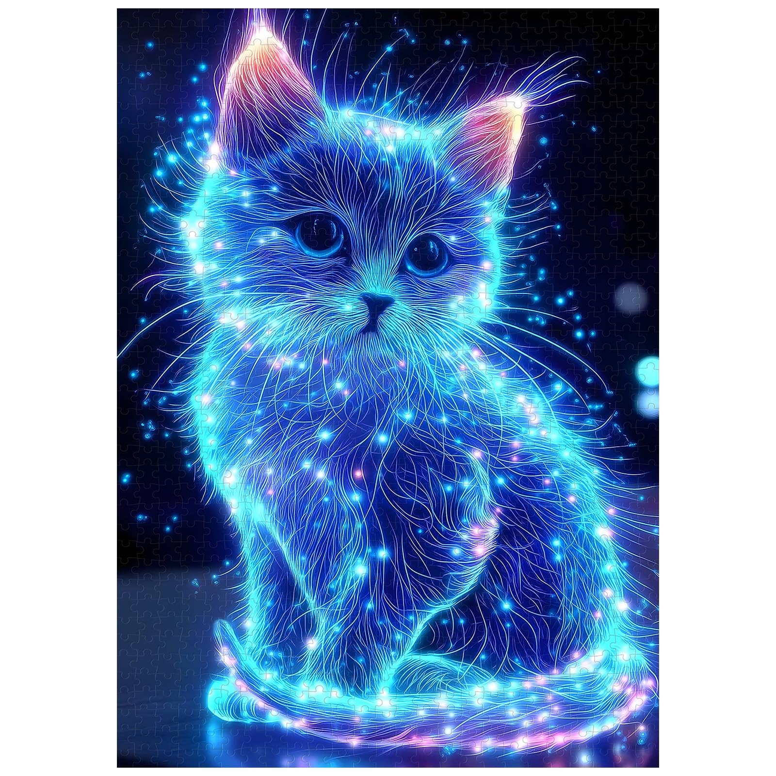Great Jigsaw Puzzles for Adults 1000 Pieces Animal Cute Blue Glowing Cat Wooden Challenging Puzzles Gift for Friends Family Home Decoration Puzzle