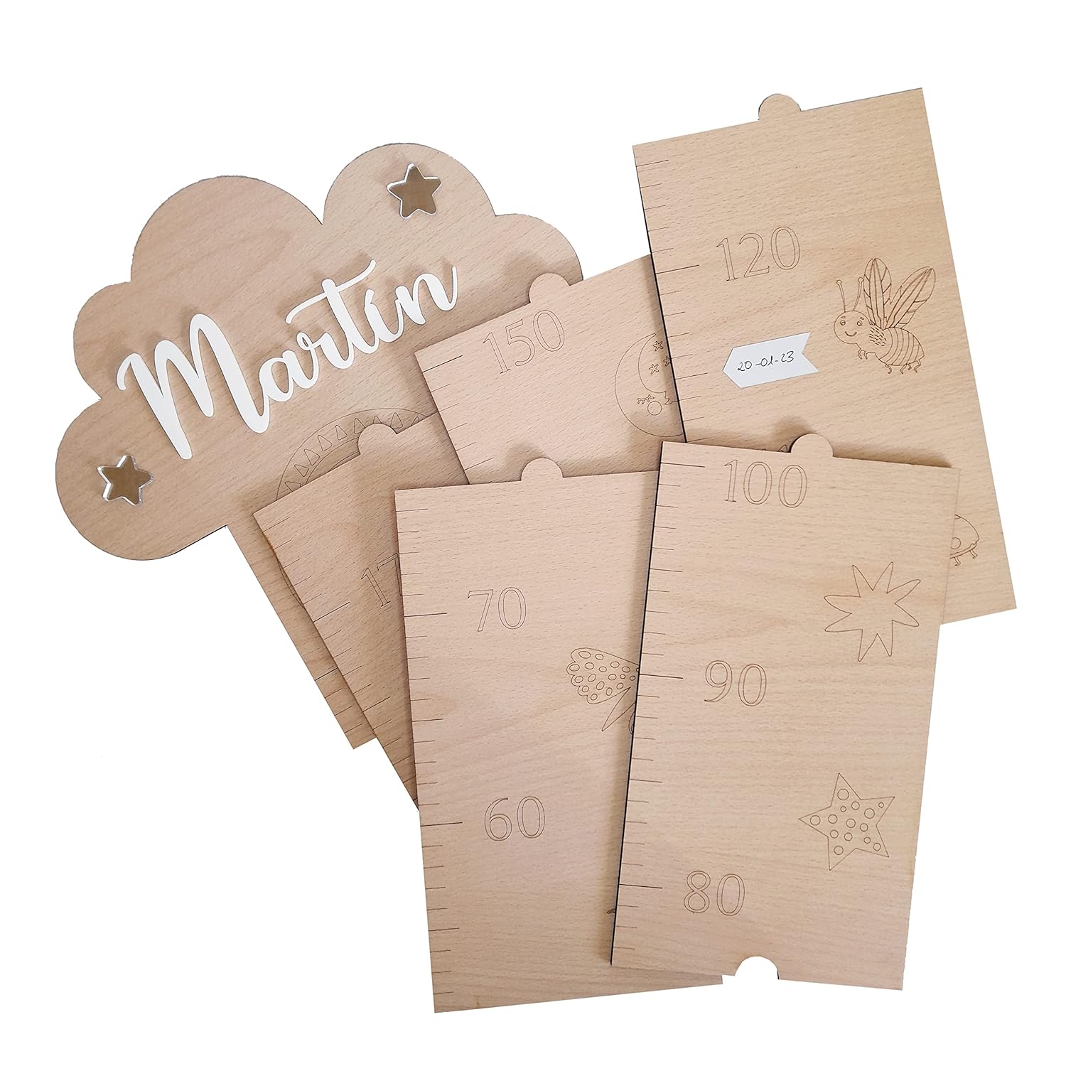 Qukimax® - Medidor de altura infantil para pared, tabla de crecimiento de madera personalizada con nombre para el dormitorio Qukimax® - Medidor de altura infantil para pared, tabla de crecimiento de madera personalizada con nombre para el dormitorio