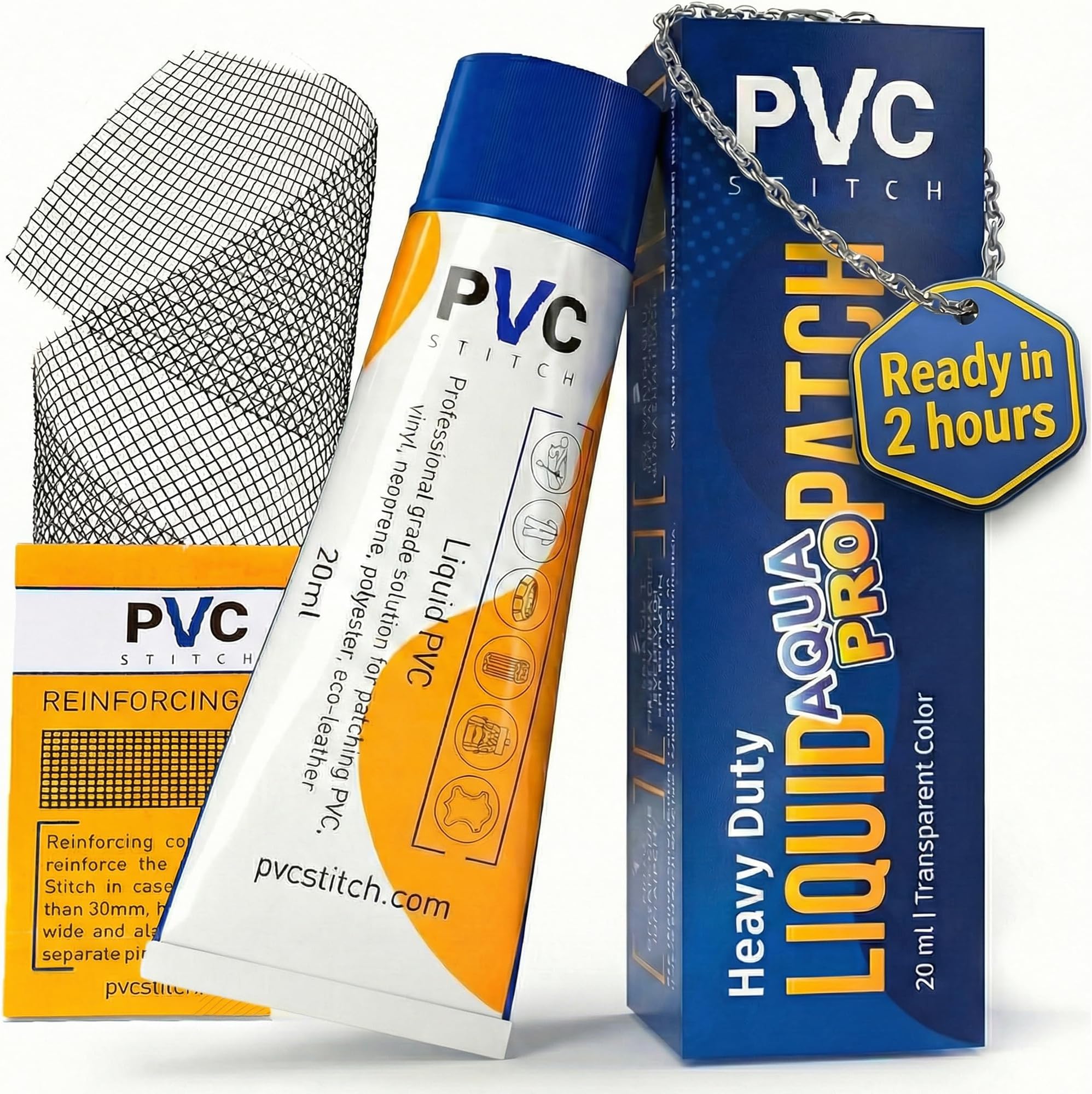 PVC Stitch Polyvinyl Chloride Aquapro Liquid Patch Waterproof Repair Kit For PVC Inflatable Boats, Rafts, Isups, Paddle Boards, Above Ground Pools, Hot Tubs, And Underwater Gear (Sealer +Cord)