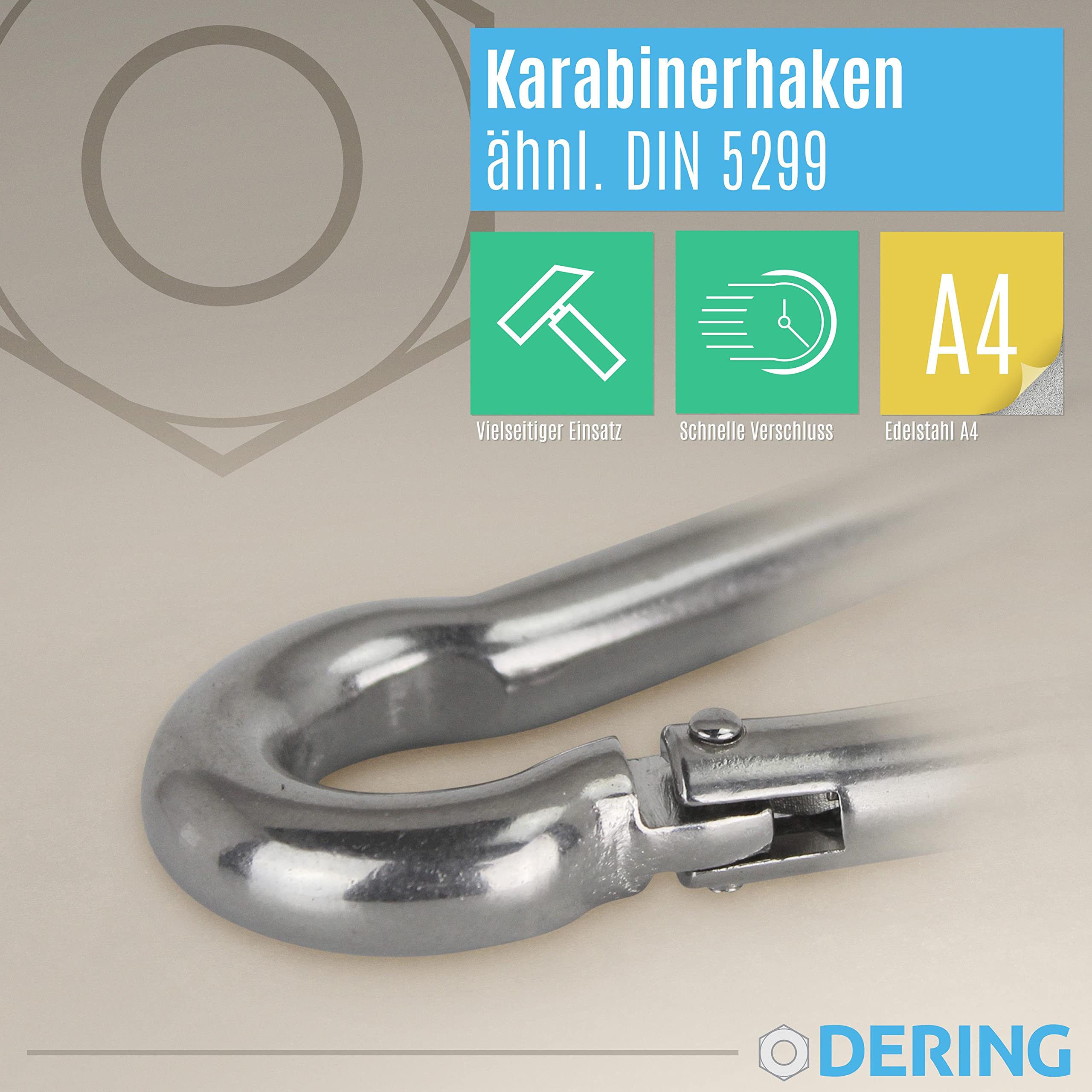 DERING Karabiner Edelstahl 10x100 mm 25 Stück Karabinerhaken für Camping Zubehör