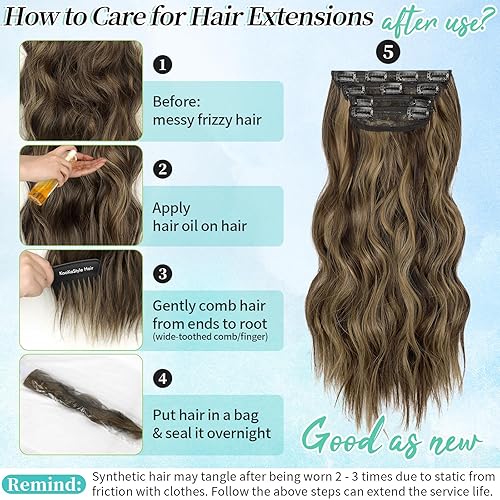 Miniatura 412 de KooKaStyle Extensiones de cabello rubio playa con clip, extensiones de cabello sintético largo ondulado y grueso, 4 piezas de 20 pulgadas para mujer