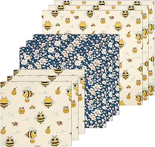 9 Stück Bienenwachstücher Set,Bio Bienenwachstücher,Bedrucktes Bienenwachstuch zur Lebensmittelkonservierung,Plastikfrei und Wiederverwendbar,für Essen,Snacks und Picknicks(drucken)