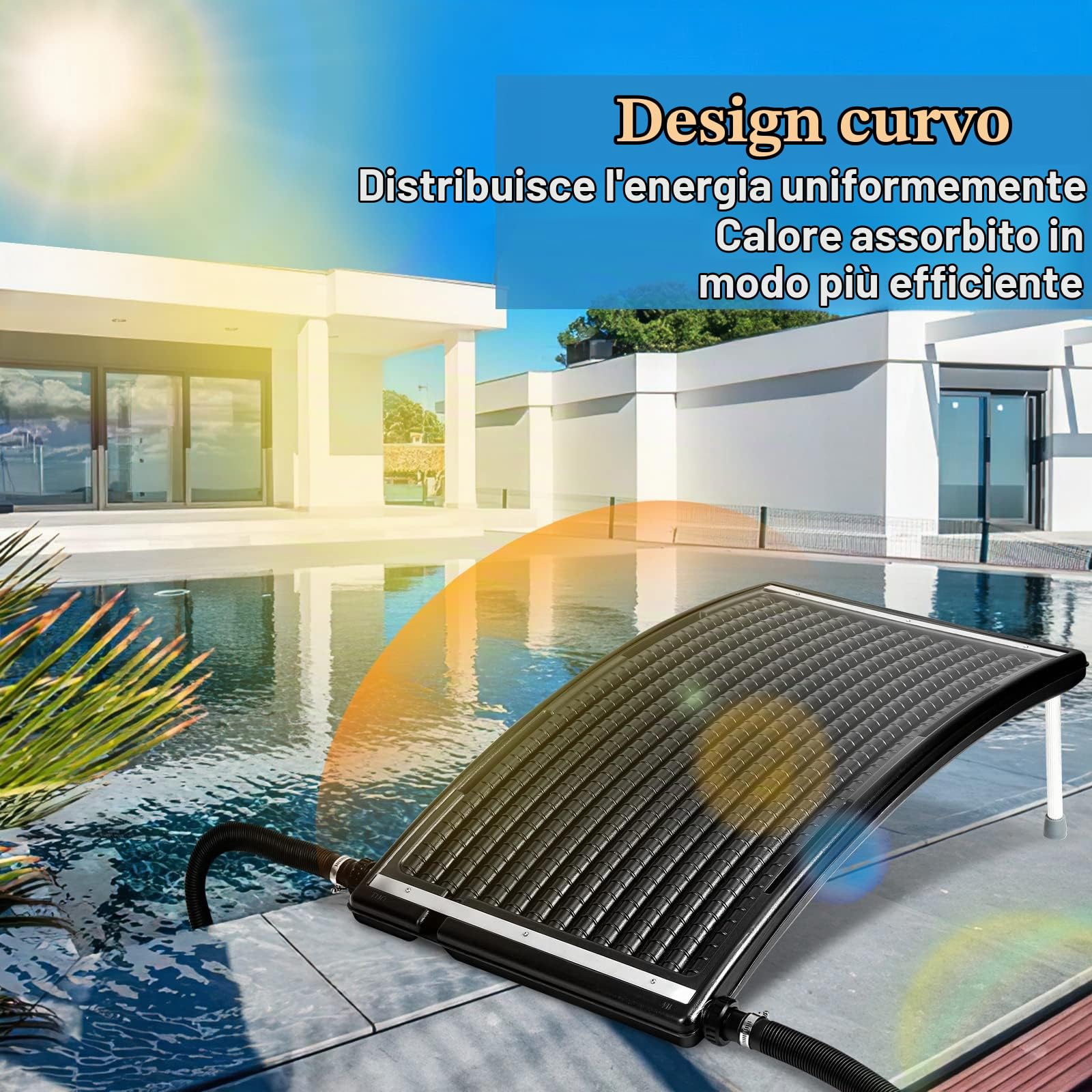 Randaco Riscaldamento per piscina, pannello solare, colore nero, 110 x 69 x 14 cm, attacco Ø 38 mm, riscaldamento solare, impianto solare per acqua calda, doccia da giardino, piscina