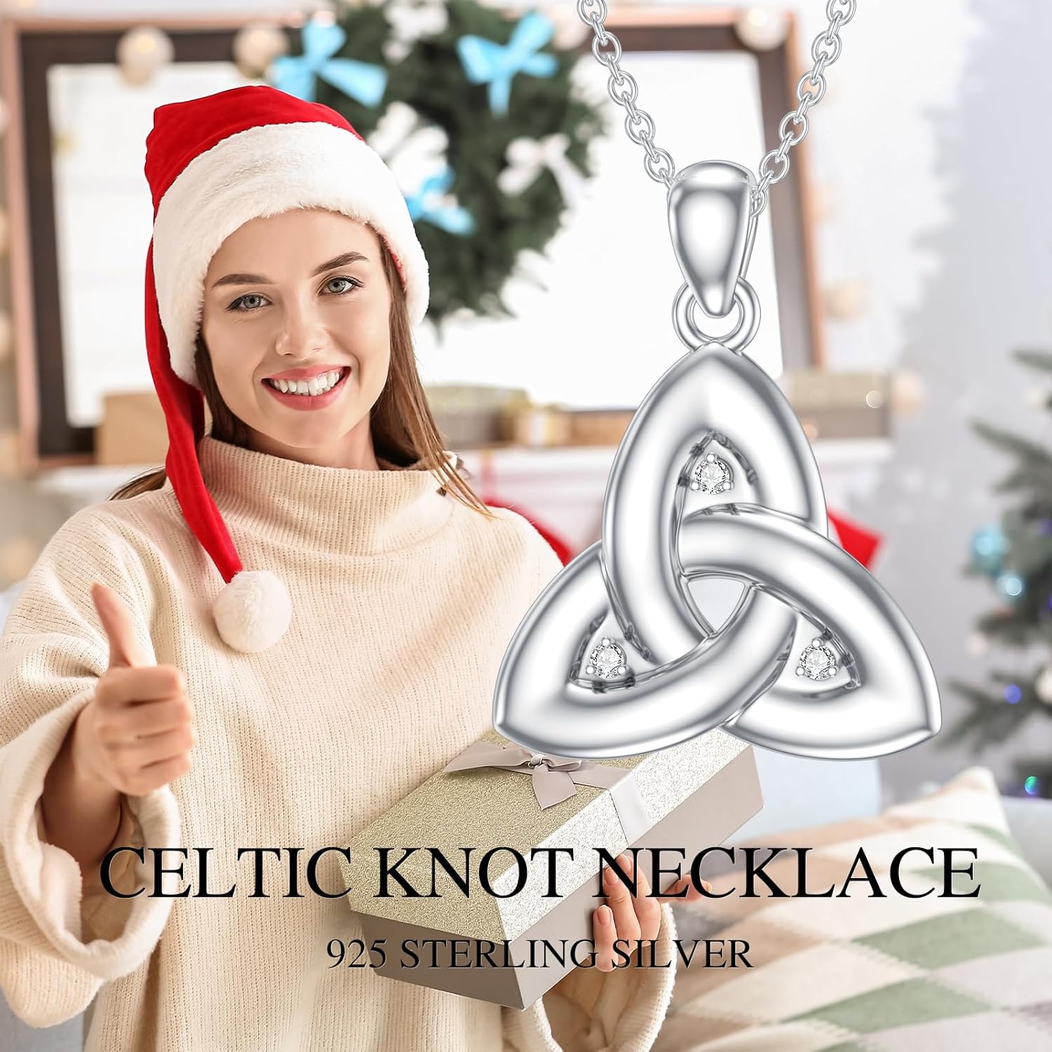 Diamond Celtic Knot Necklace Sterling Silver Celtic Knot Pendant 925 Silver Celtic Knot for Women 18+2 Inch - Image 5