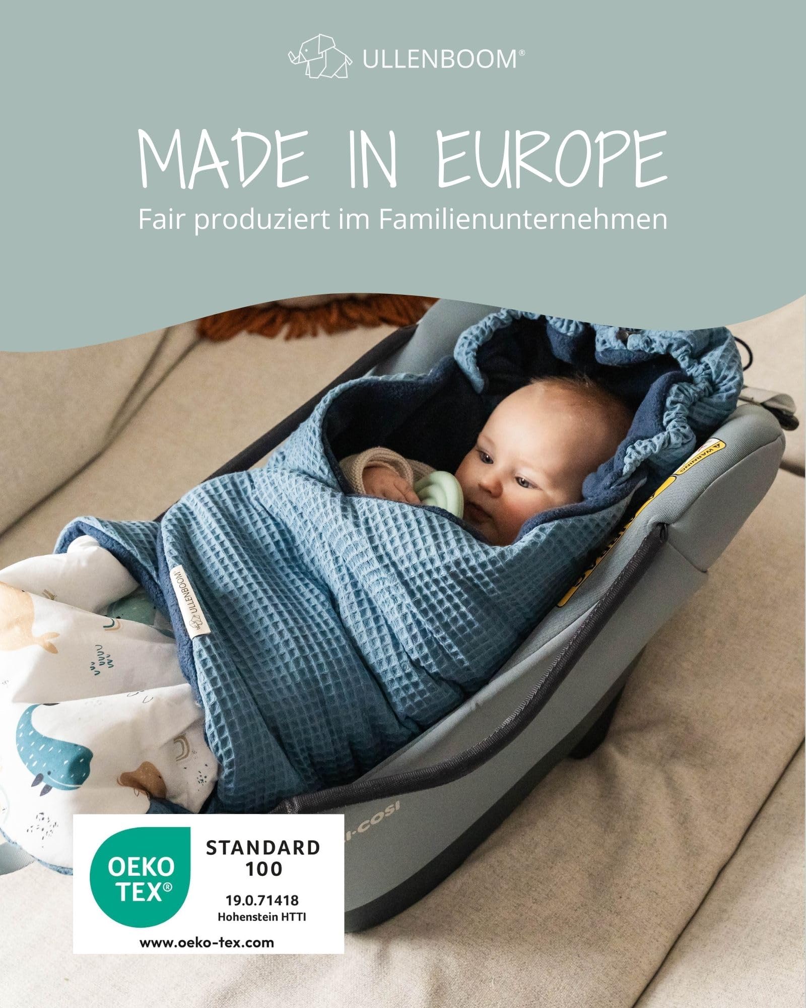 ULLENBOOM Einschlagdecke Babyschale Oeko-TEX Made in EU Babydecke Kindersitz Kinderwagen Buggy 0-9 Monate 2,5 TOG