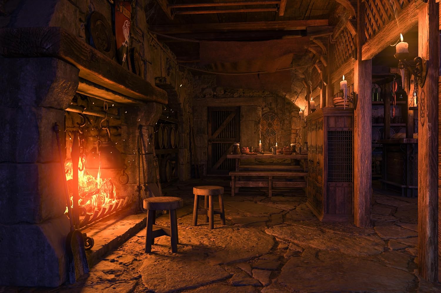CHNYWORK 118x78 Inches Medieval Tavern Tapestry Vintage Pub Fireplace Candles Ancient Tavern Inn Bar Restaurant Wooden Interior Wall Hanging Living Room Bedroom Aesthetic College Dorm Wall Decor
