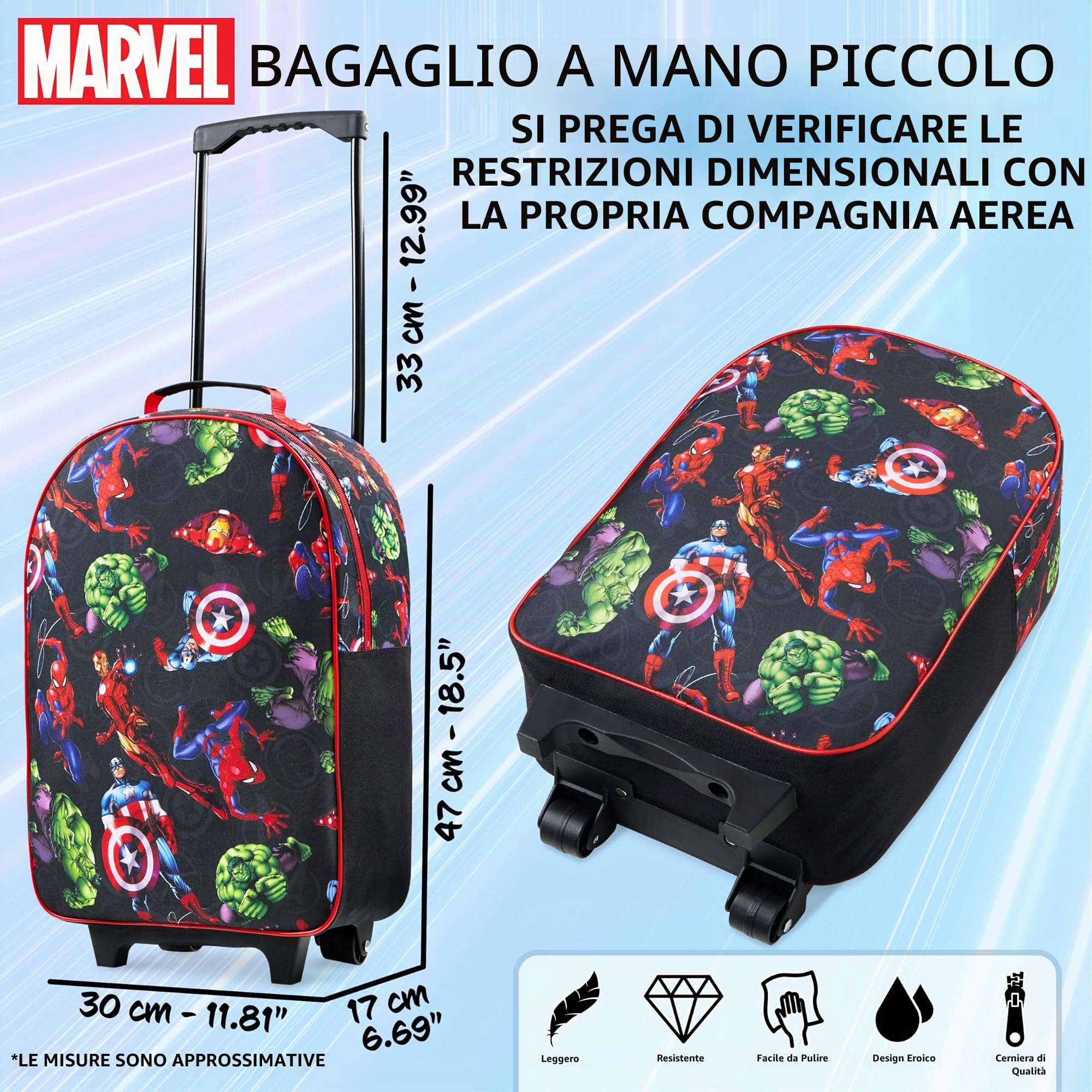 Marvel Valigia Bagaglio A Mano Spiderman Trolley Bambino Valigia per Bambini da Viaggio 2 Ruote Trolley Cabina Leggero Gadget Avengers Spider Man Ufficiale (Avengers)