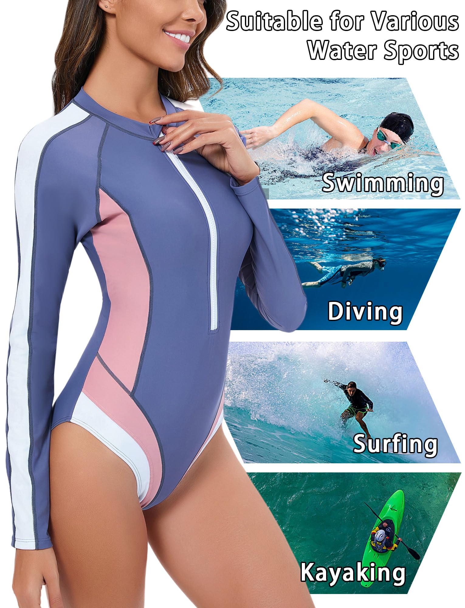 Per donna Rashguards Un pezzo a maniche lunghe Costume da bagno Signora Tuta da Surf Piscina Spiaggia S-3xl