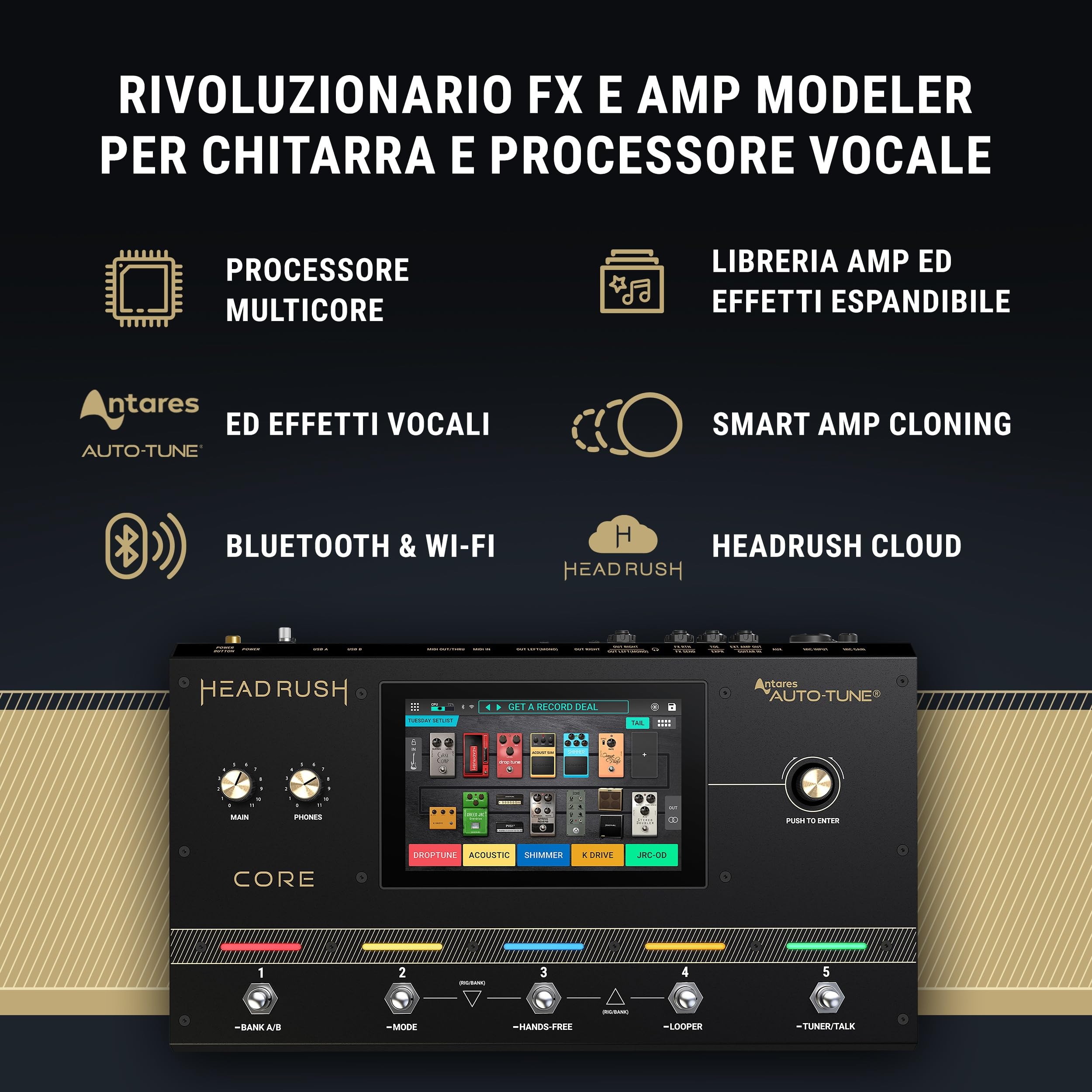 HeadRush Core e FRFR108 MK2 - Pedaliera multieffetto e amp-modeler per chitarra e voce, e 8-inch ampli da 2000W per chitarra e basso con Bluetooth